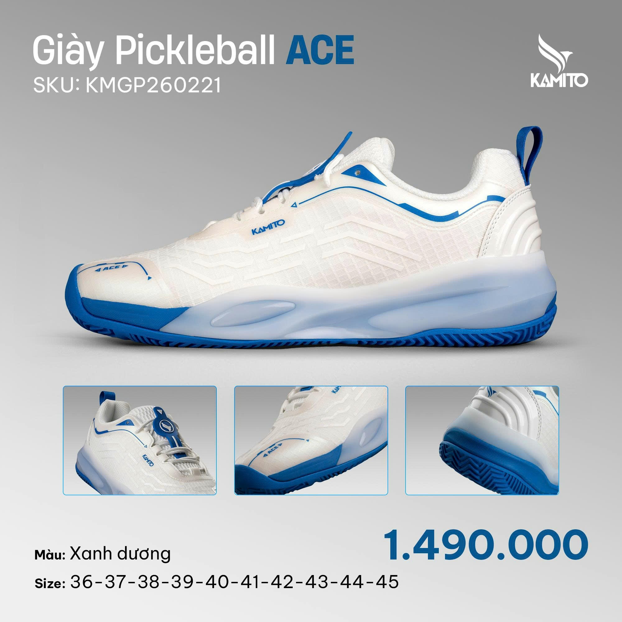 Giày Pickleball Kamito ACE - Trắng Xanh