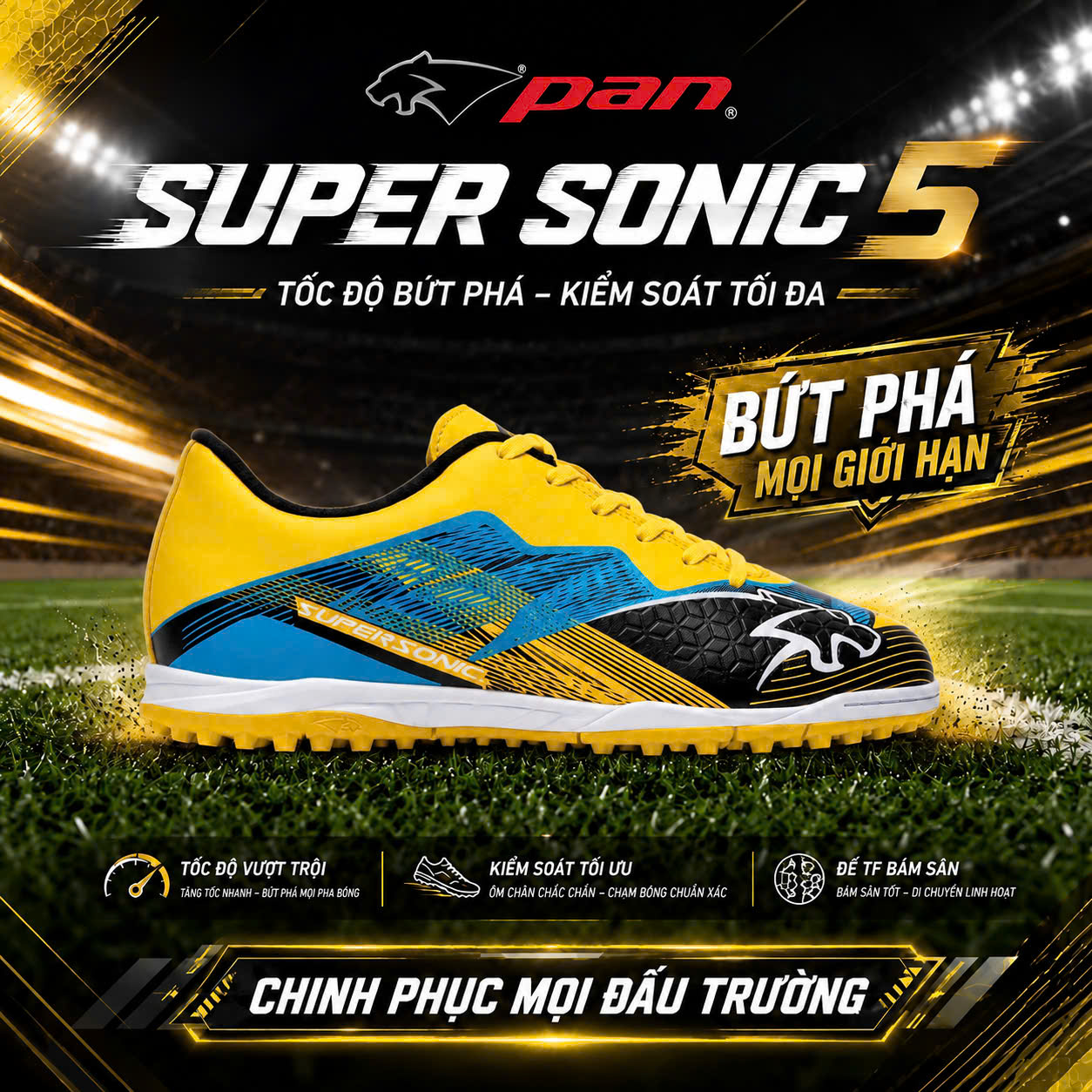 Giày Đá Bóng Pan Super Sonic 5 TF Vàng