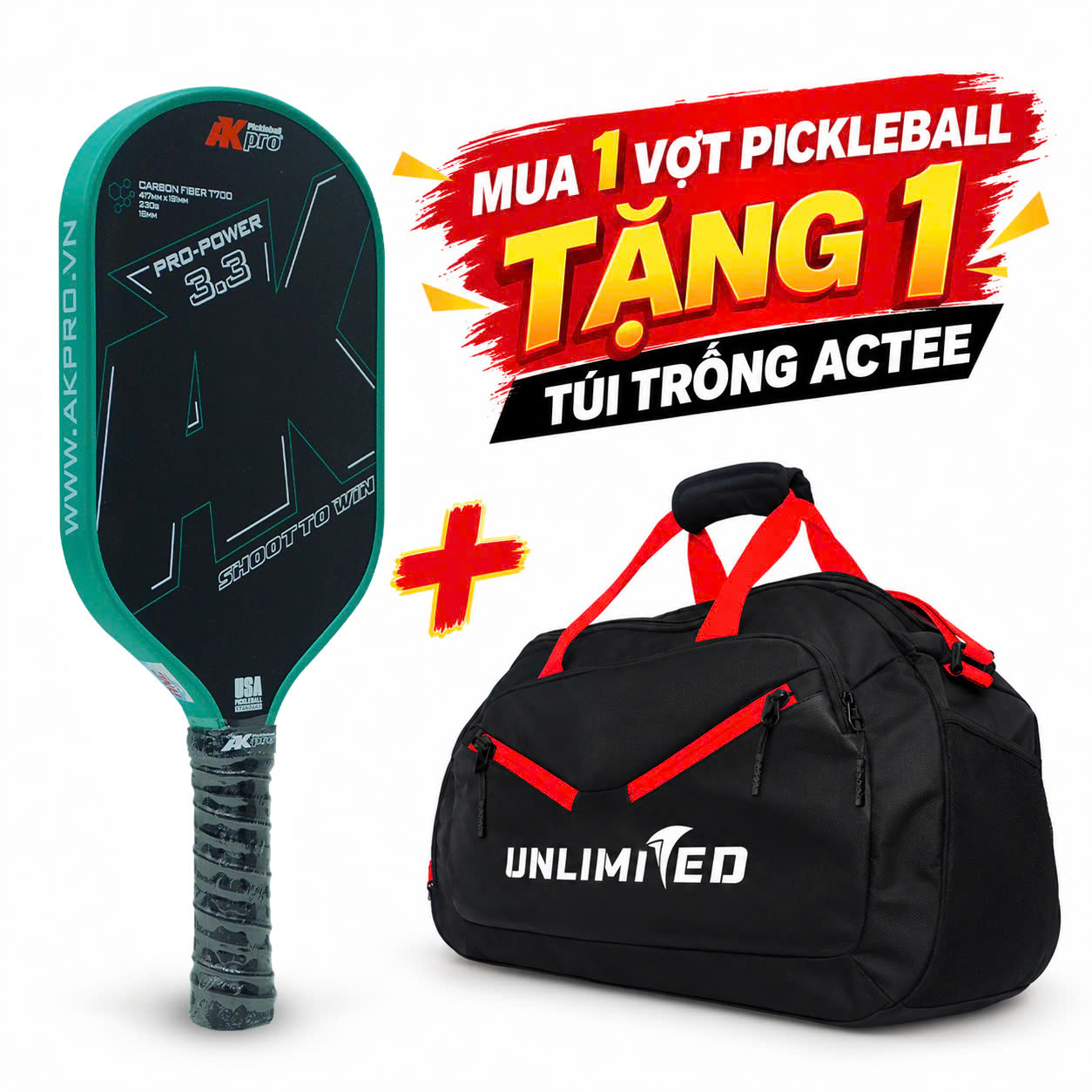 Vợt Pickleball Akpro PRO-POWER 3.3 Carbon T700