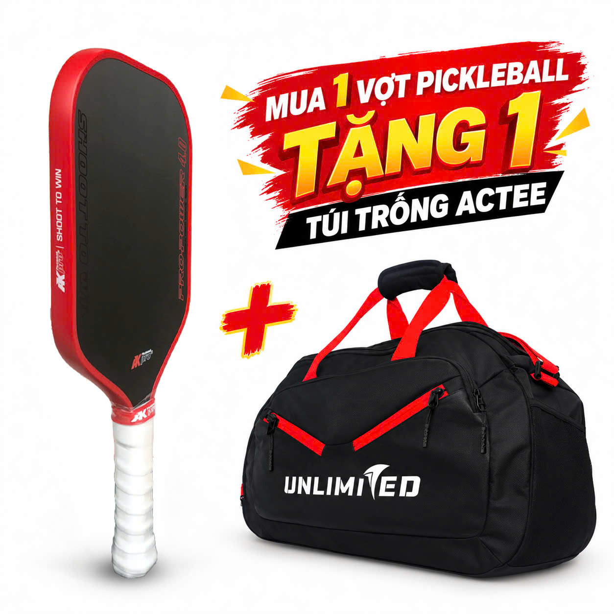 Vợt Pickleball Akpro PRO-POWER 4.0 Carbon T700 đỏ - 16mm