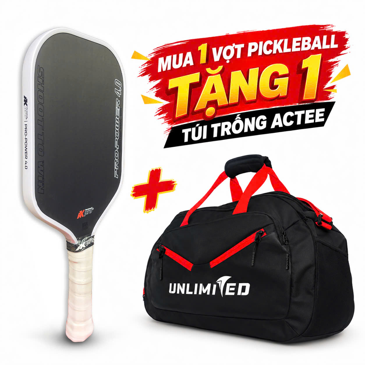 Vợt Pickleball PRO-POWER 4.0 Carbon T700 trắng - 16mm