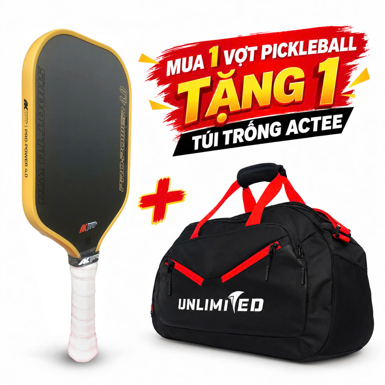 Vợt Pickleball AKpro PRO-POWER 4.0 Gold Carbon T700 - 16mm
