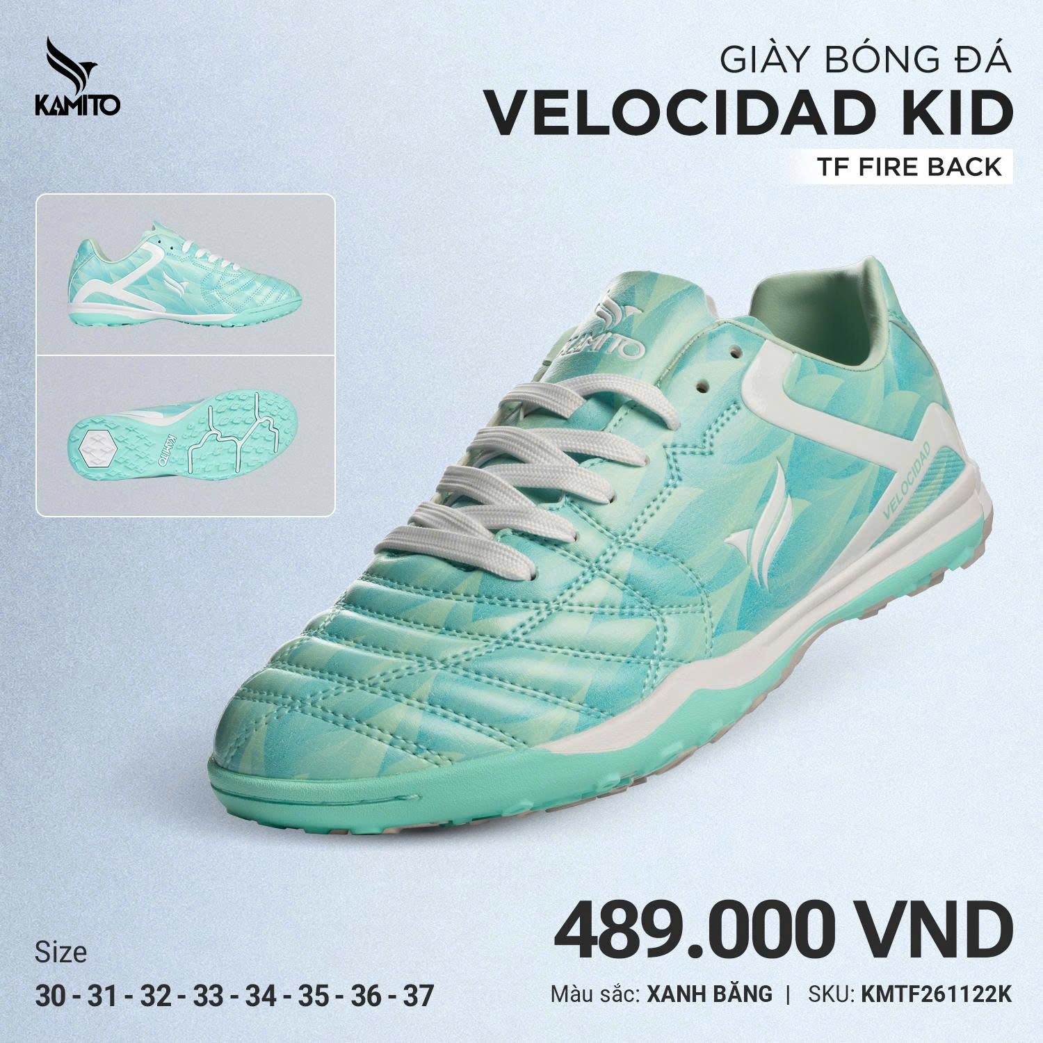Giày đá bóng trẻ em Kamito+Kamito Velocidad Fireback KID TF - Xanh Băng+38416084