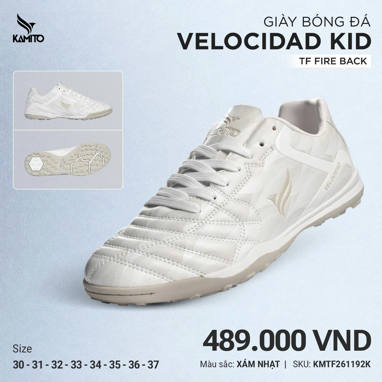 Kamito Velocidad Fireback KID TF - Xám Nhạt