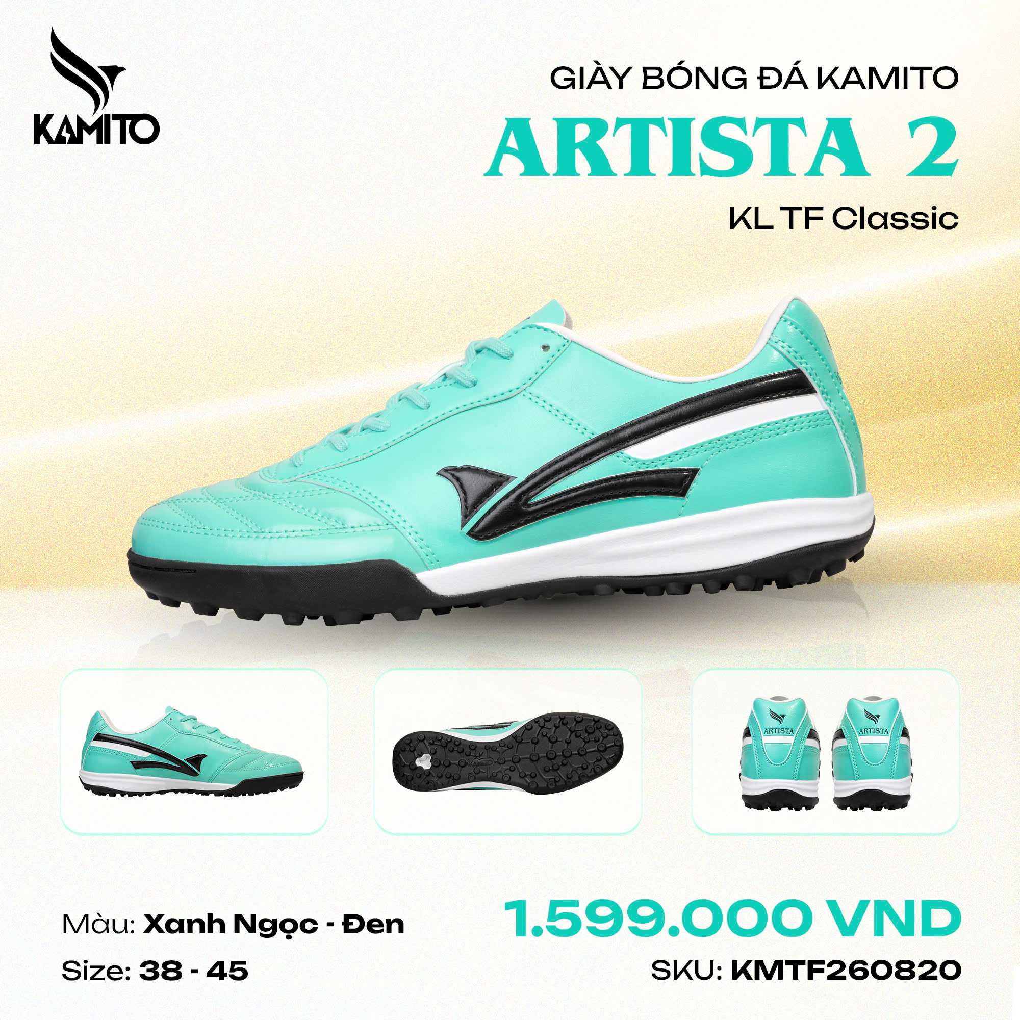 Giày Đá Bóng Kamito Artista 2 KL TF Classic - Xanh Đen