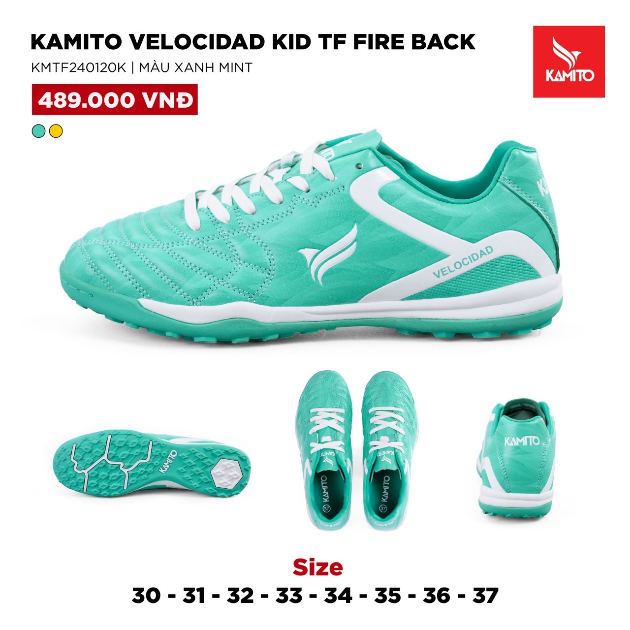 Kamito Velocidad Kid TF Fire Back - Xanh mint