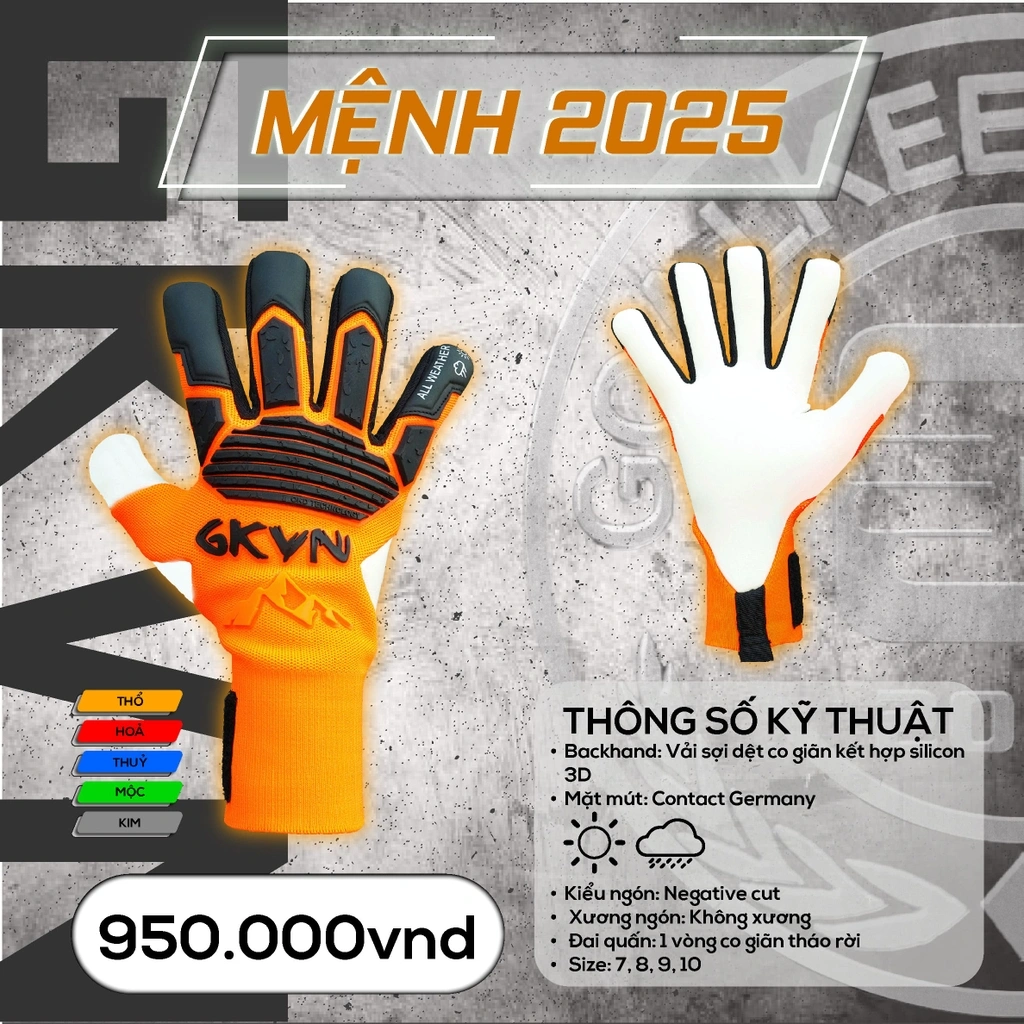 Găng Tay Thủ Môn GKVN Mệnh 2025 - Cam