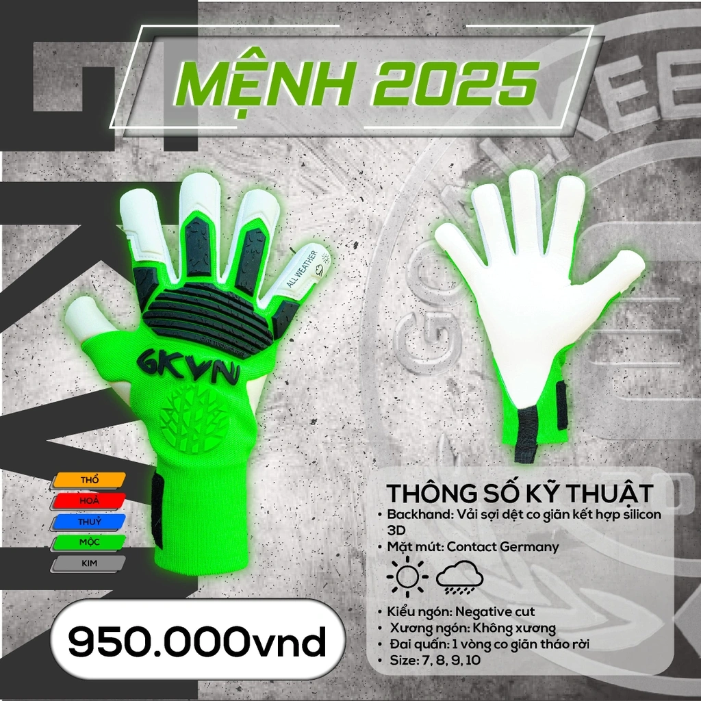 Găng Tay Thủ Môn GKVN Mệnh 2025 - Xanh Lá