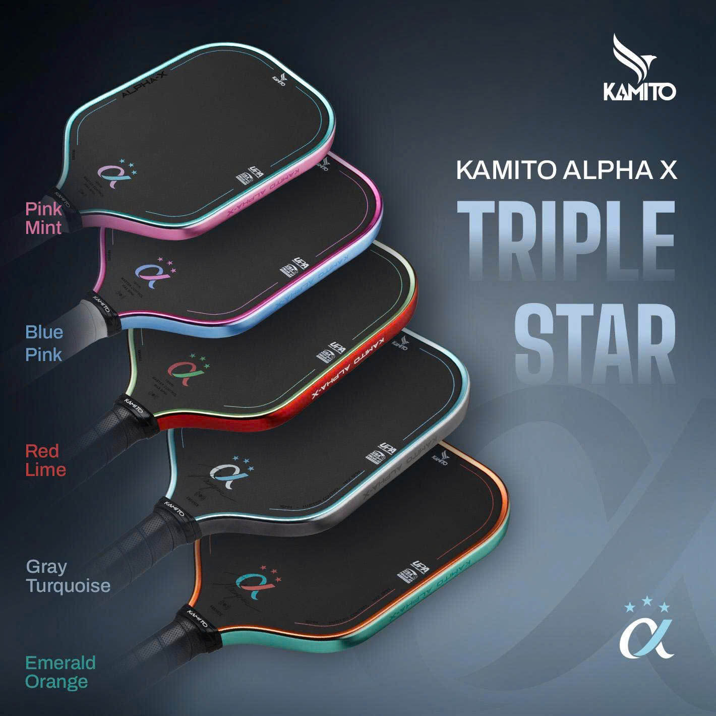 Vợt Pickleball Kamito Alpha X 3 Sao - Xanh Xám - 16mm