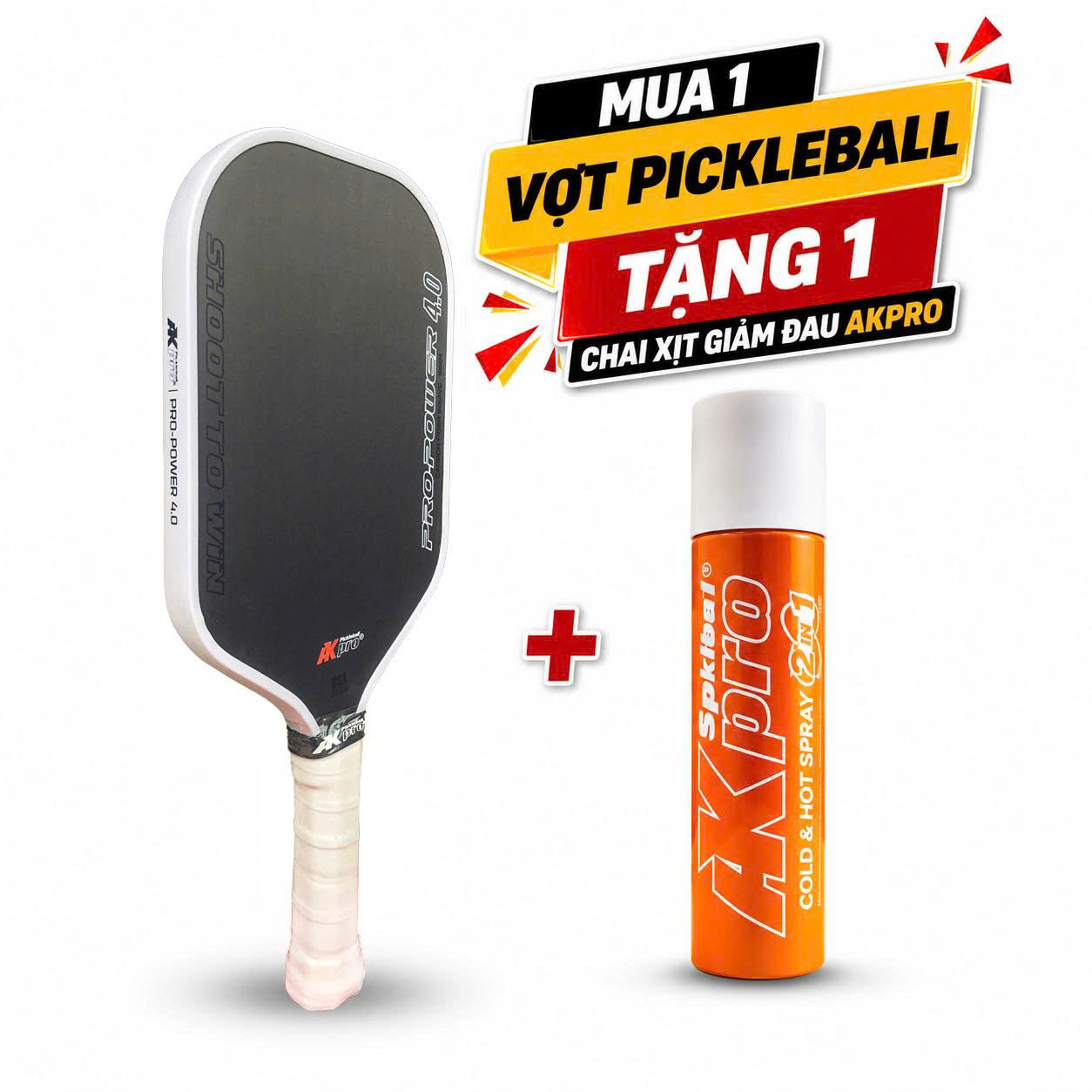 Vợt Pickleball PRO-POWER 4.0 Carbon T700 trắng - 16mm