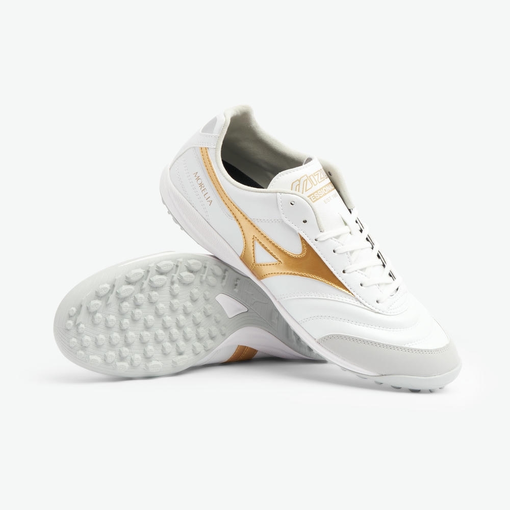 Giày đá bóng cỏ nhân tạo Mizuno Morelia Sala Pro AS TF - White/Gold Q1GB261350