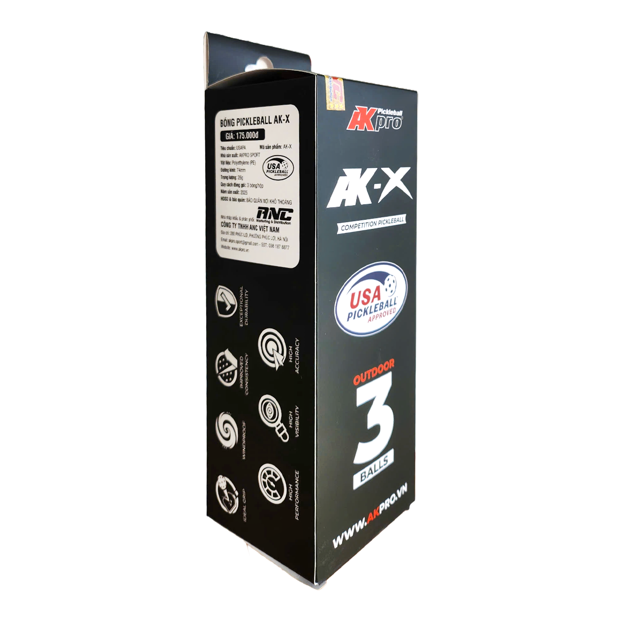 (uuu) Hộp 3 bóng Pickleball AKpro AK-X (48 lỗ)