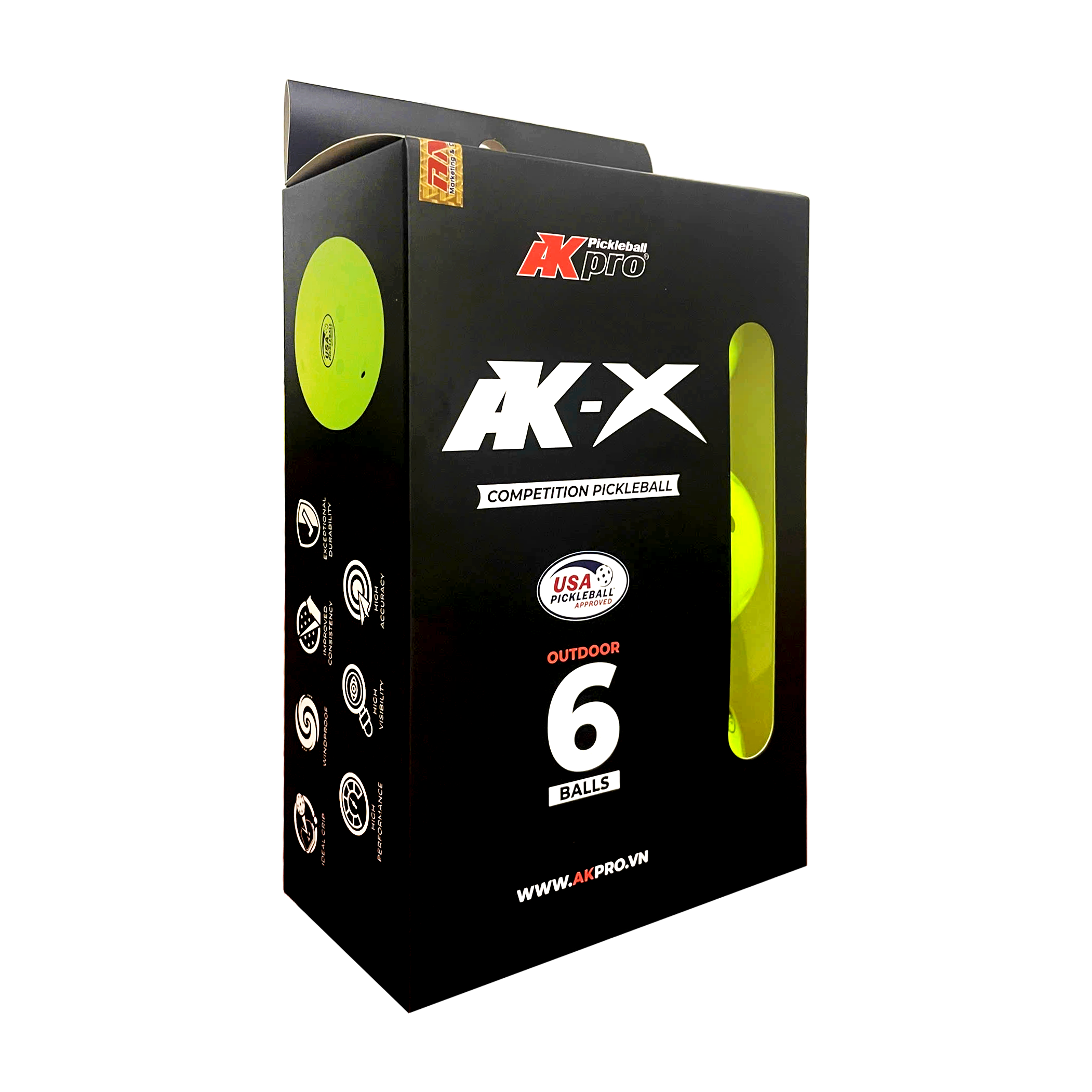 (uuu) Hộp 6 bóng Pickleball AKpro AK-X (48 lỗ)