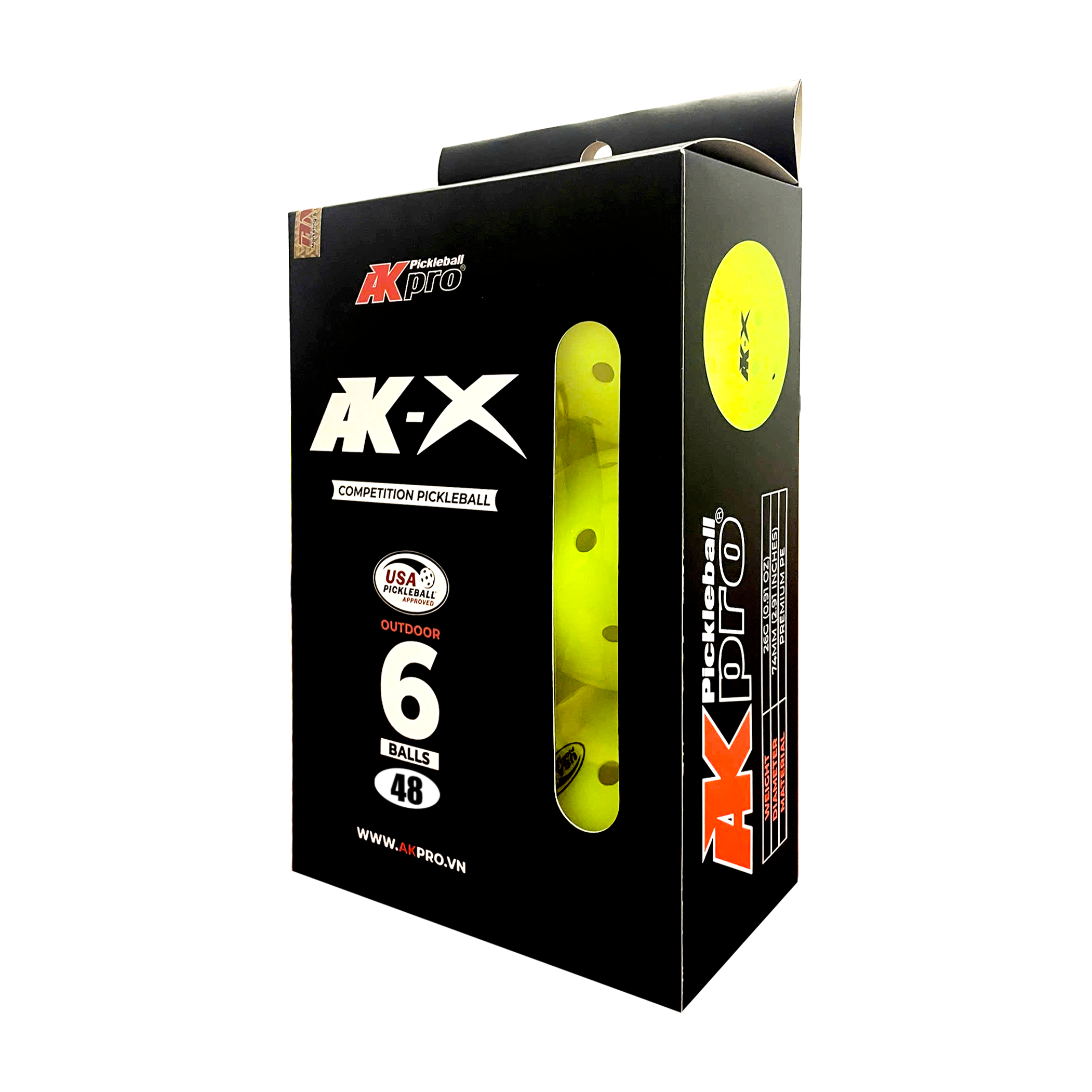 (uuu) Hộp 6 bóng Pickleball AKpro AK-X (48 lỗ)