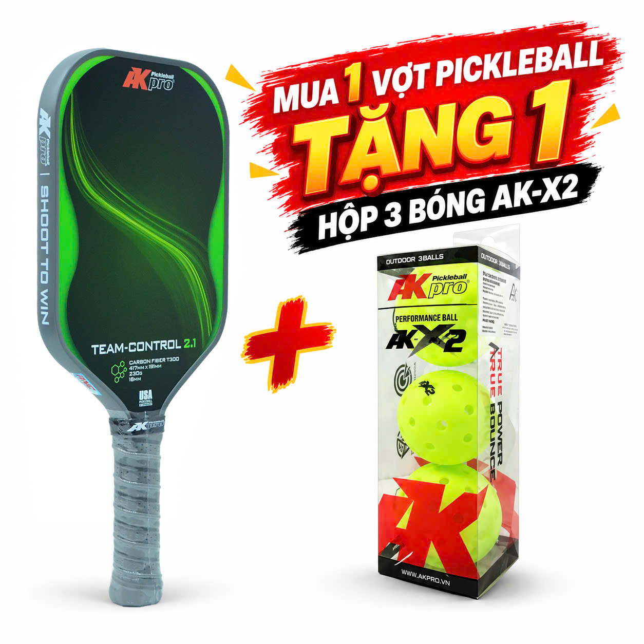 Vợt Pickleball Akpro TEAM-CONTROL 2.1 – Carbon T300