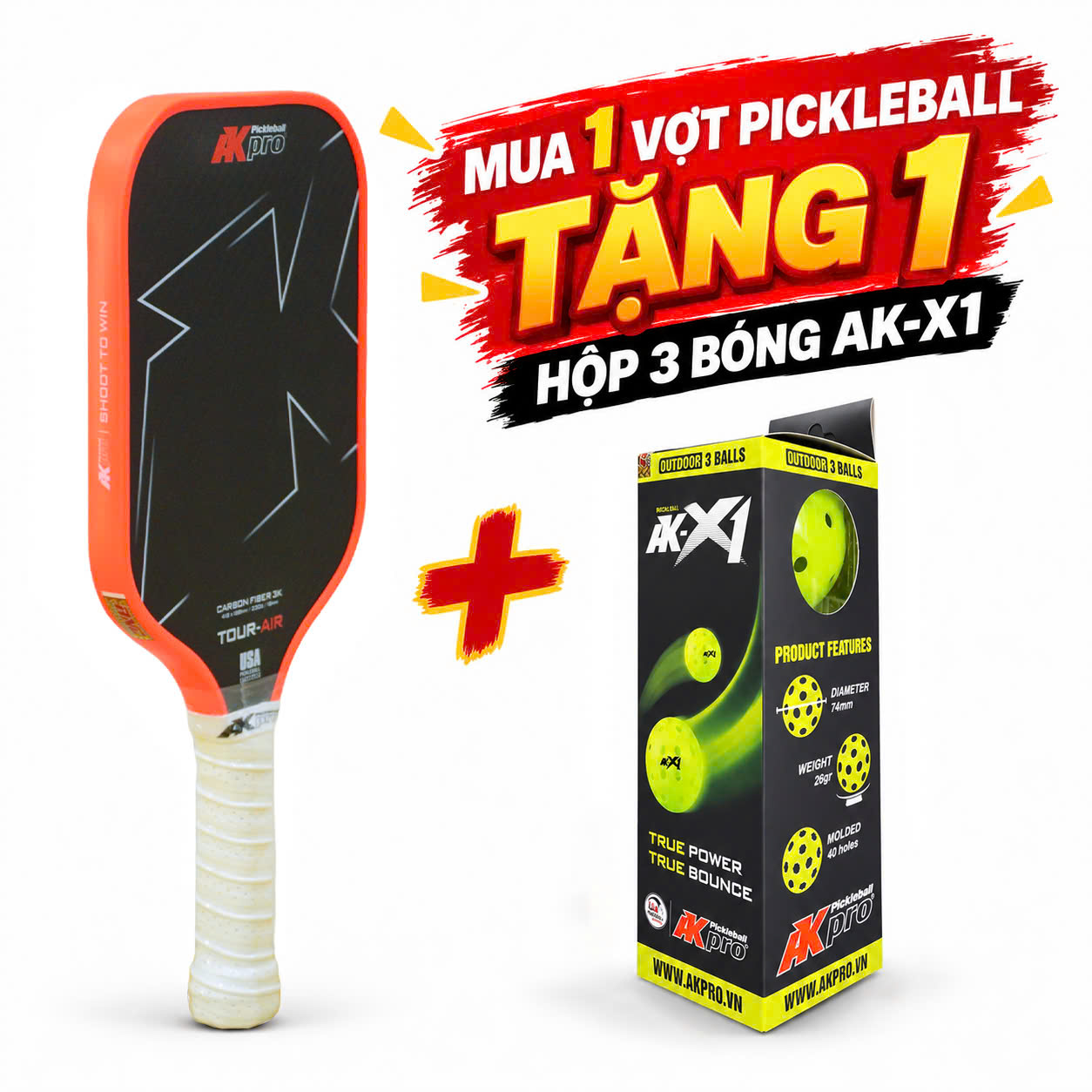 Vợt Pickleball AKpro Tour - Air Cam - Carbon 3K