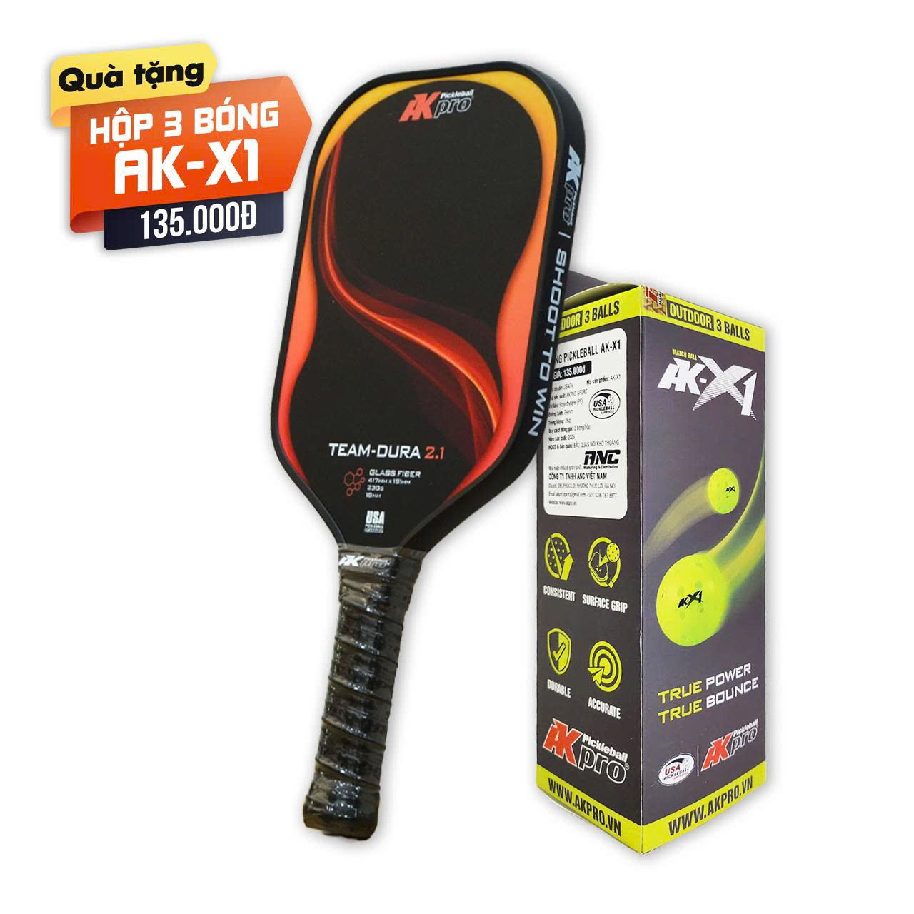 Vợt Pickleball Akpro TEAM-DURA 2.1 – Glass Fiber