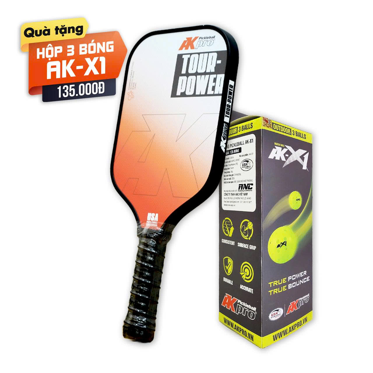 Vợt Pickleball Akpro TOUR-POWER Carbon T700