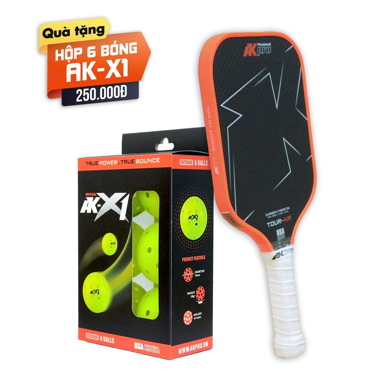 Vợt Pickleball AKpro Tour - Air Cam - Carbon 3K