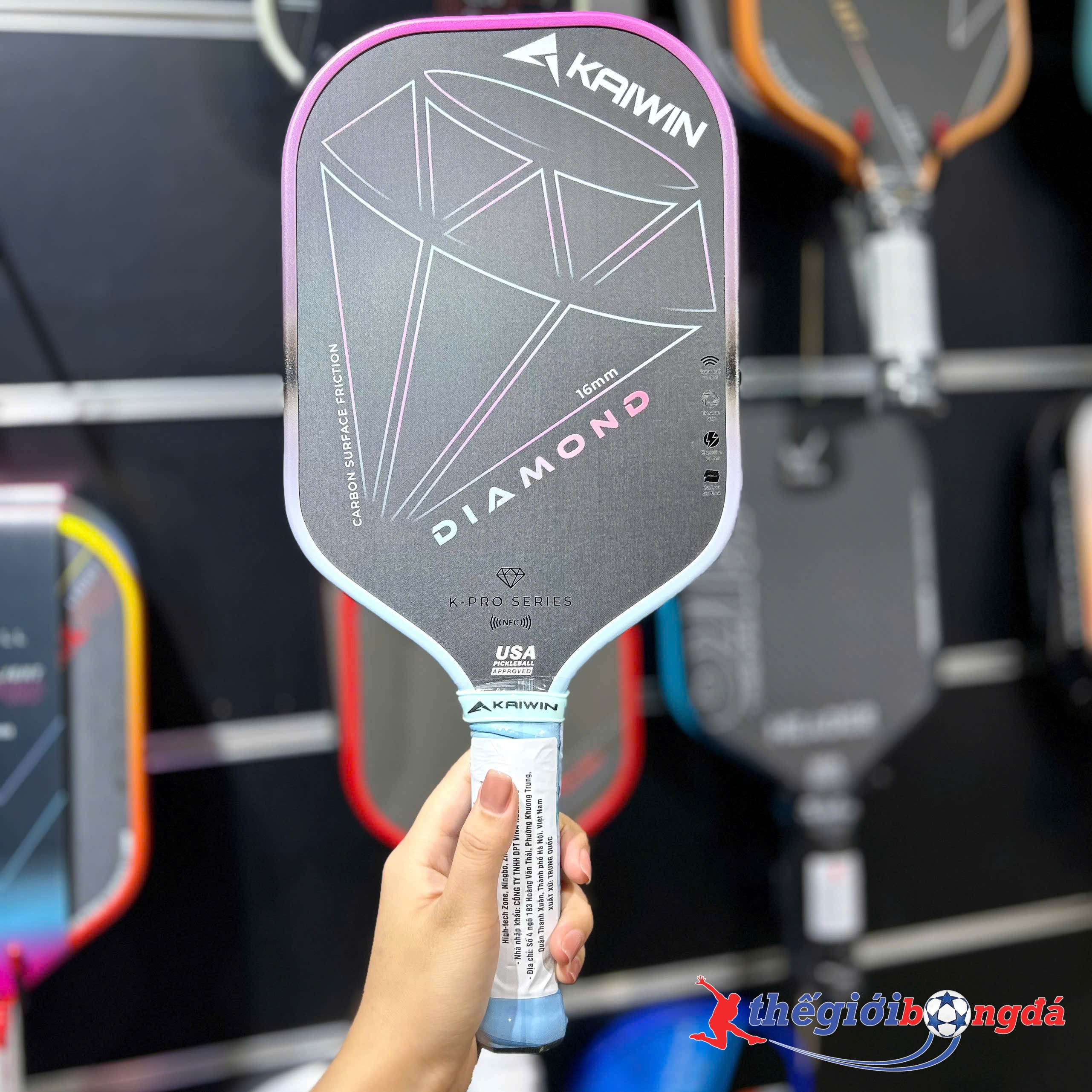 Vợt Pickleball Kaiwin Diamond 16mm - Xanh ngọc