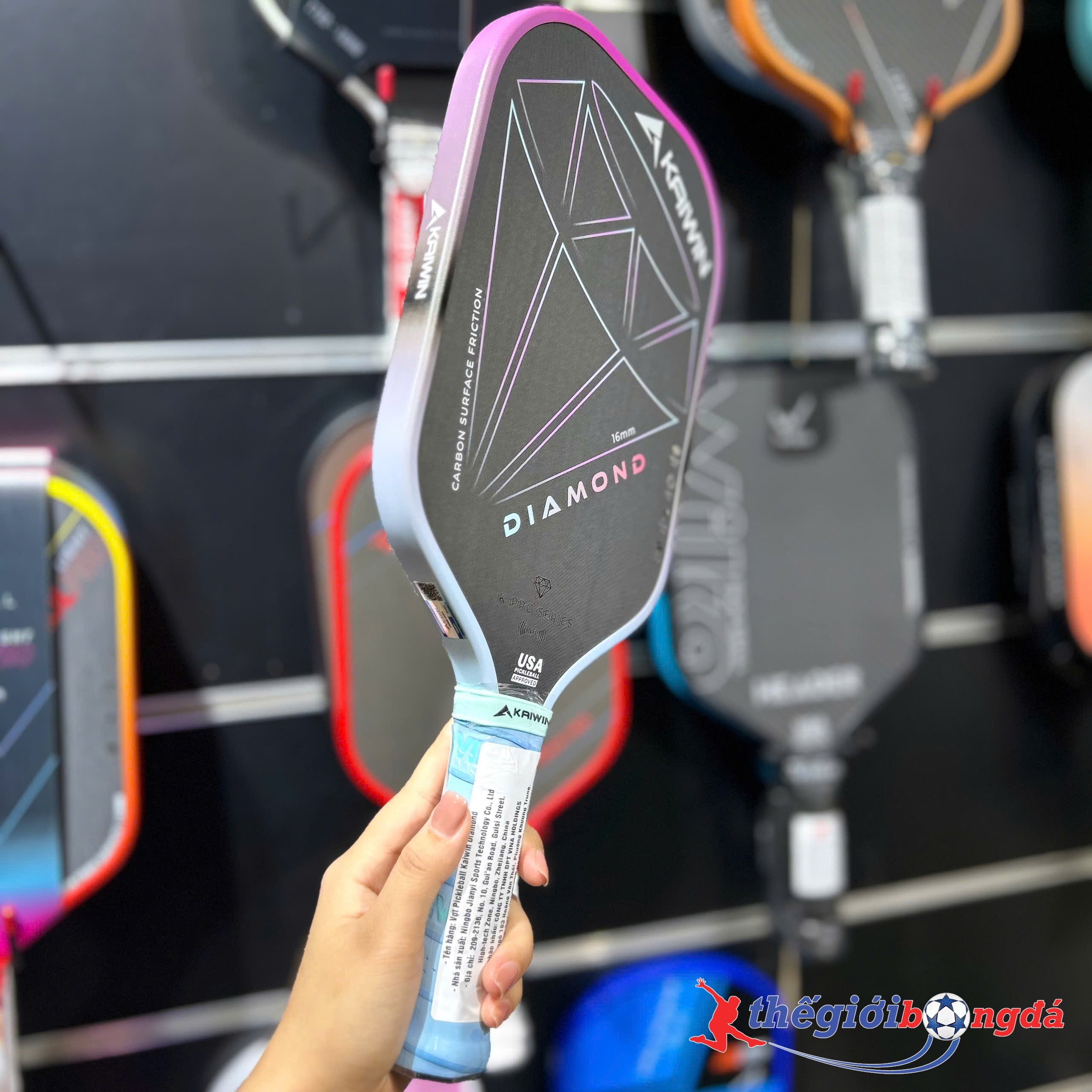 Vợt Pickleball Kaiwin Diamond 16mm - Xanh ngọc