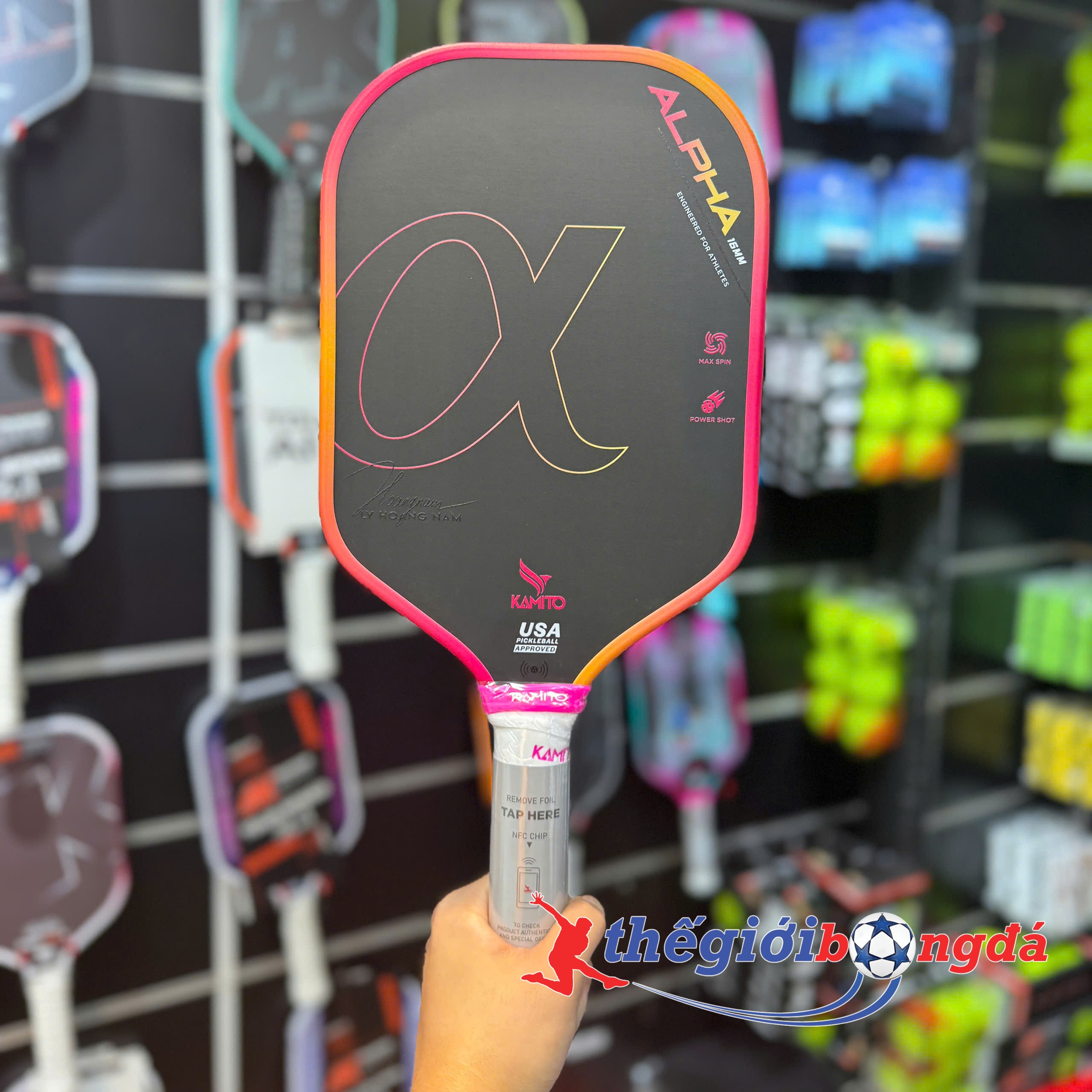 Vợt Pickleball Kamito Alpha 33 Hồng đậm - Vàng mơ 16mm