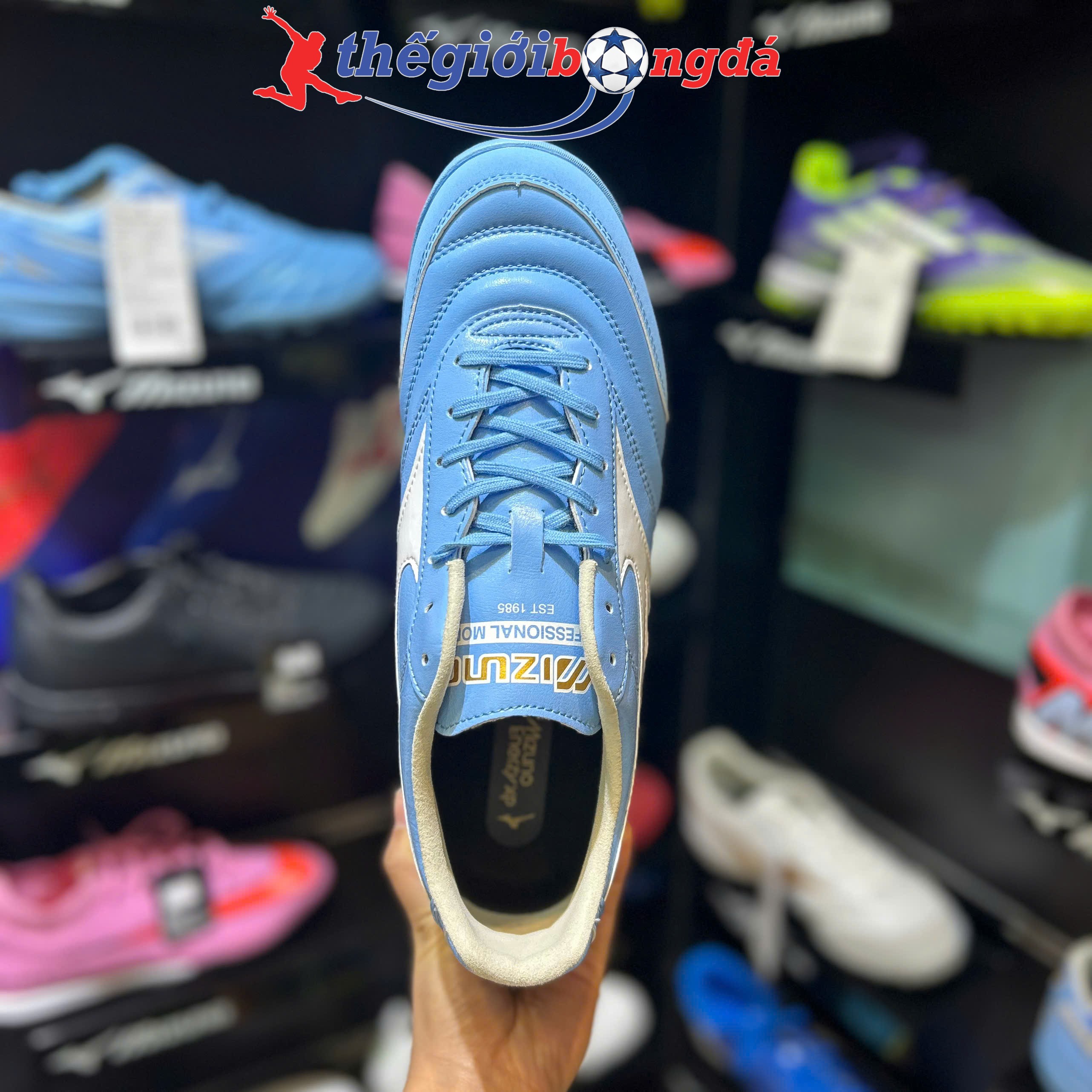 Giày đá bóng cỏ nhân tạo Mizuno Morelia Sala Pro AS TF - Xanh/Trắng Q1GB261325