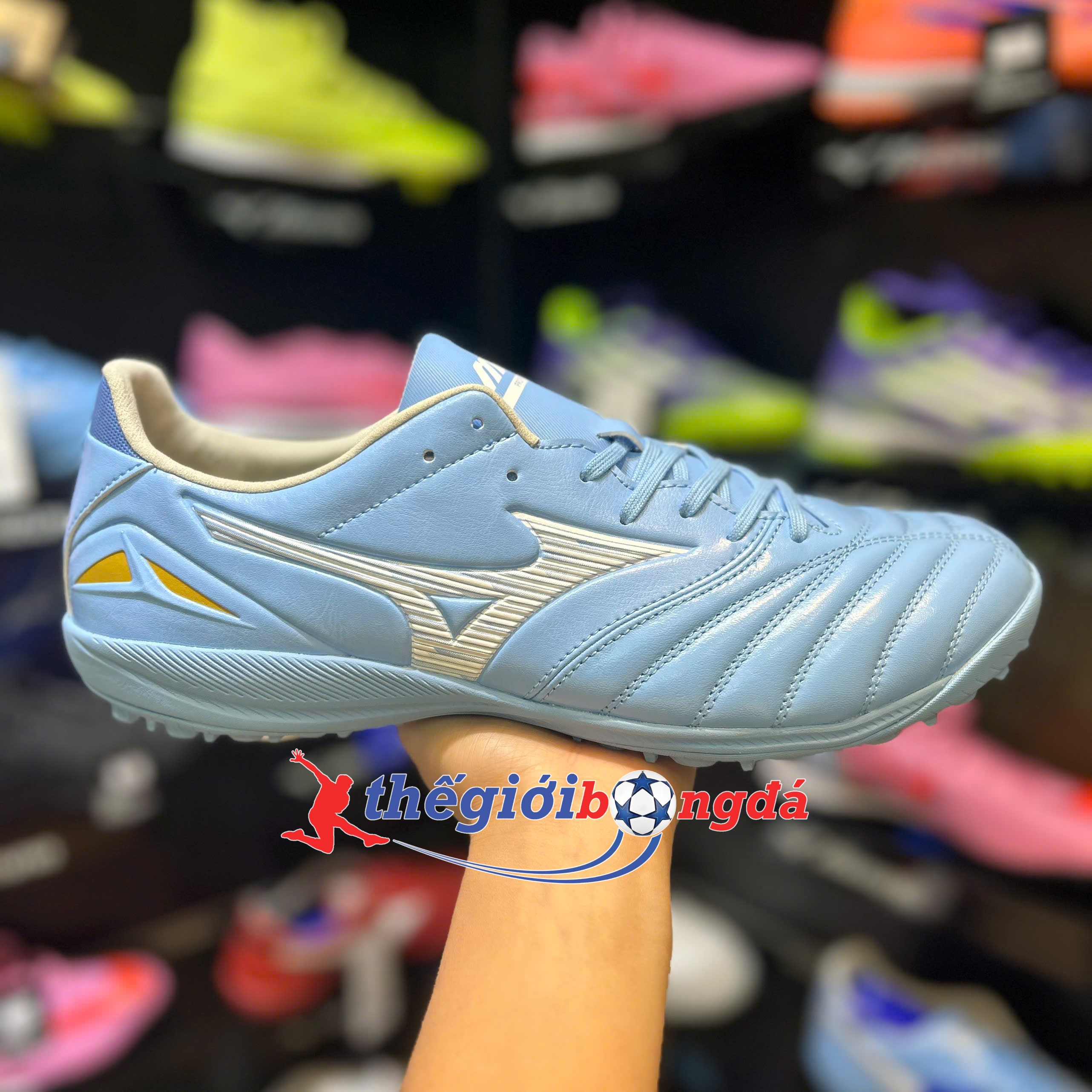 Giày đá bóng cỏ nhân tạo Mizuno Morelia Neo IV Pro TF - Xanh/trắng P1GD263525