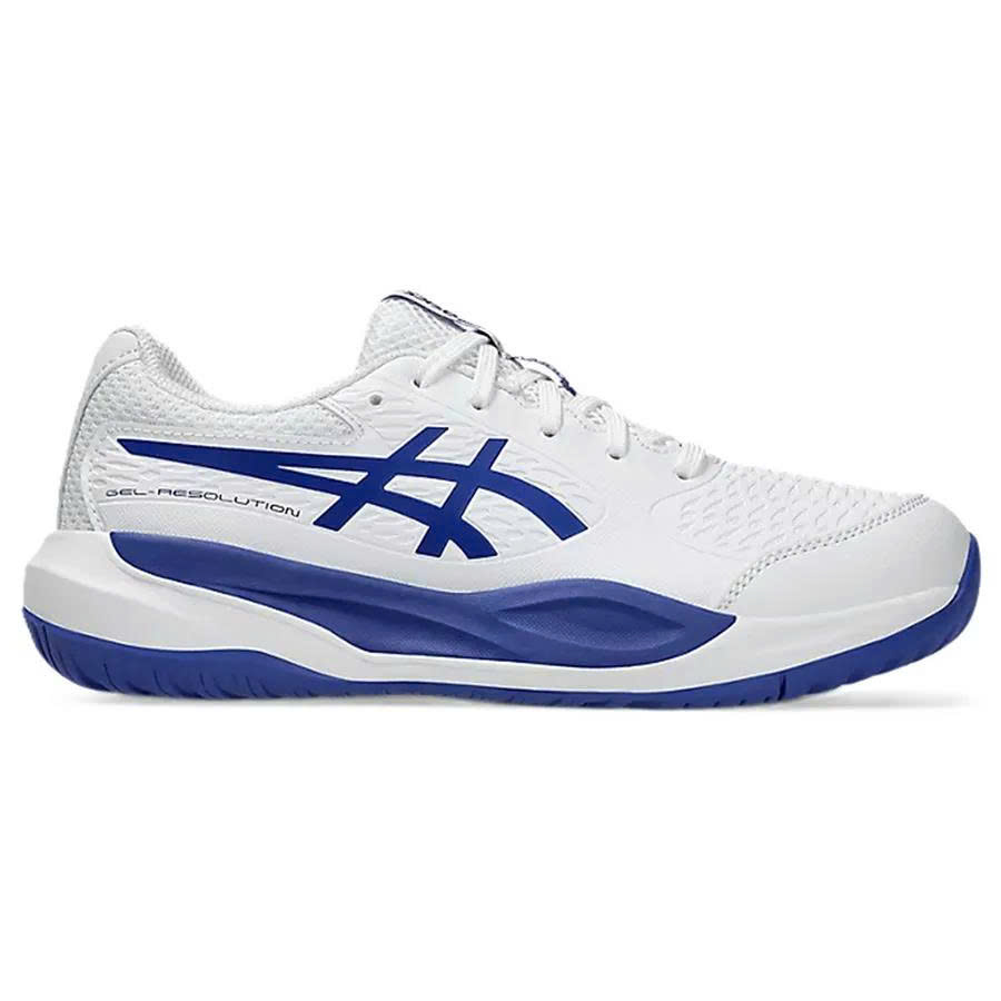 Giày Pickleball/Tennis Asics RESOLUTION X GS 1044A081-100 Trắng/Xanh coban