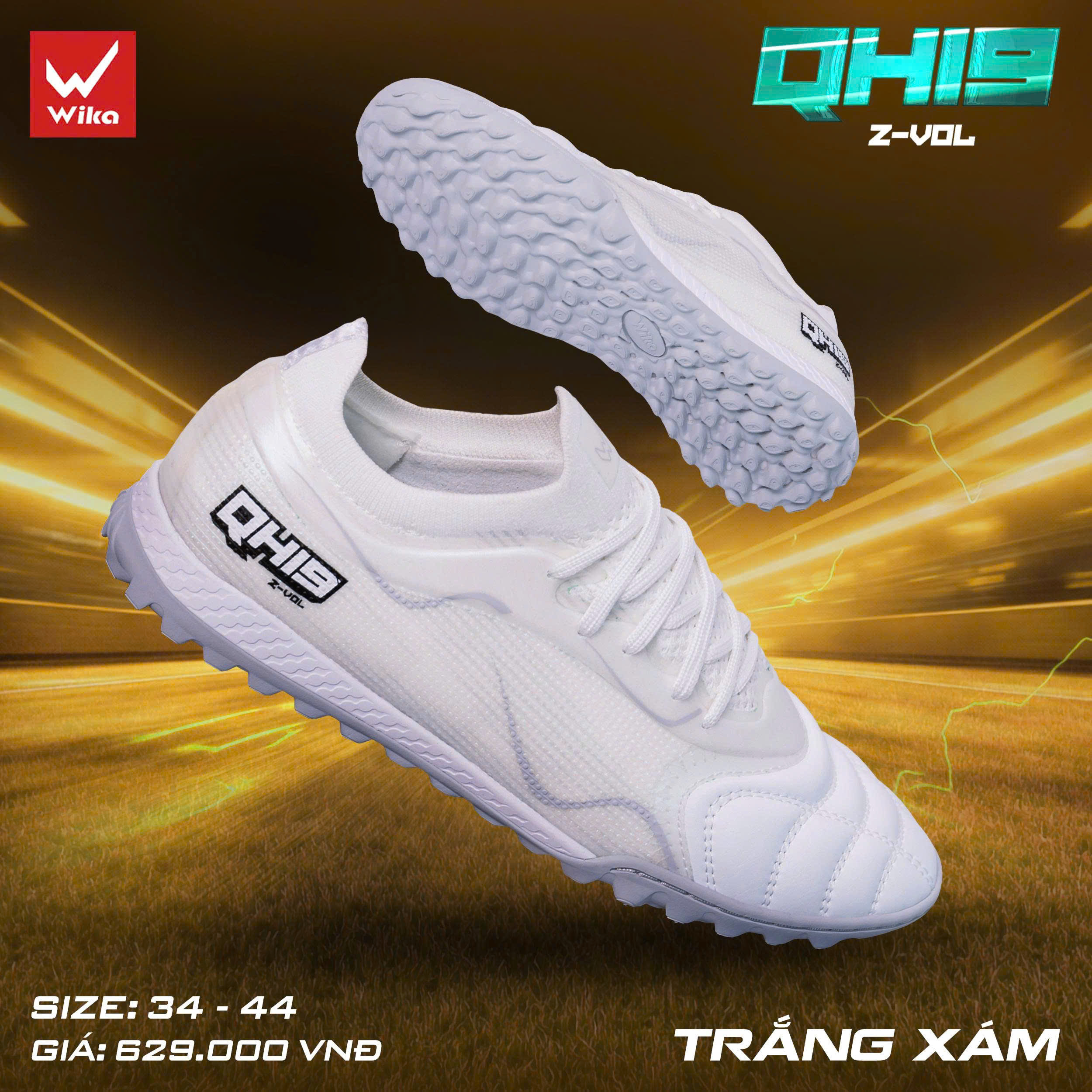 Giày đá bóng Wika QH19 Z-Vol Quang Hải - Trắng Xám