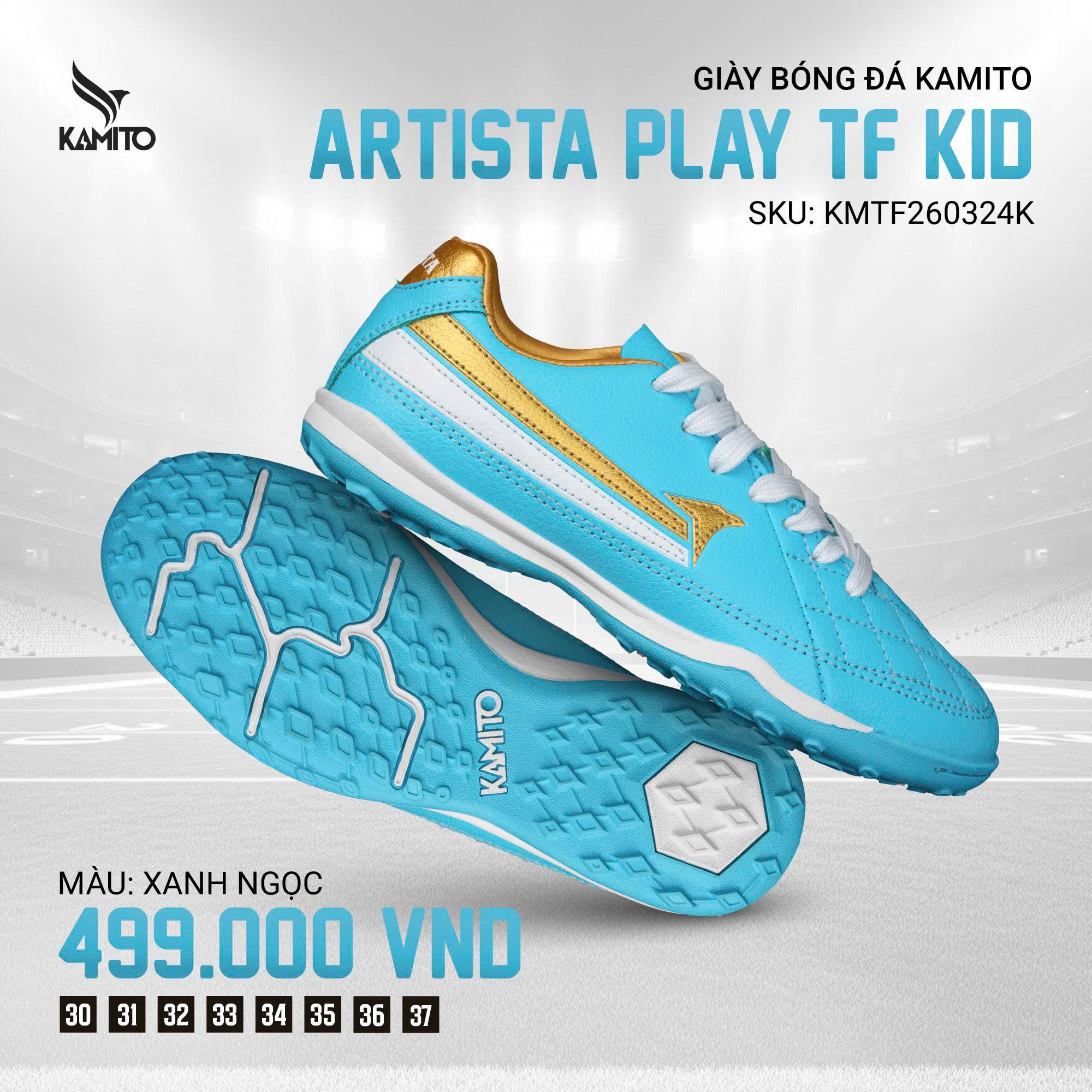 Giày đá bóng Kamito Artista Play Kid TF - Xanh Ngọc