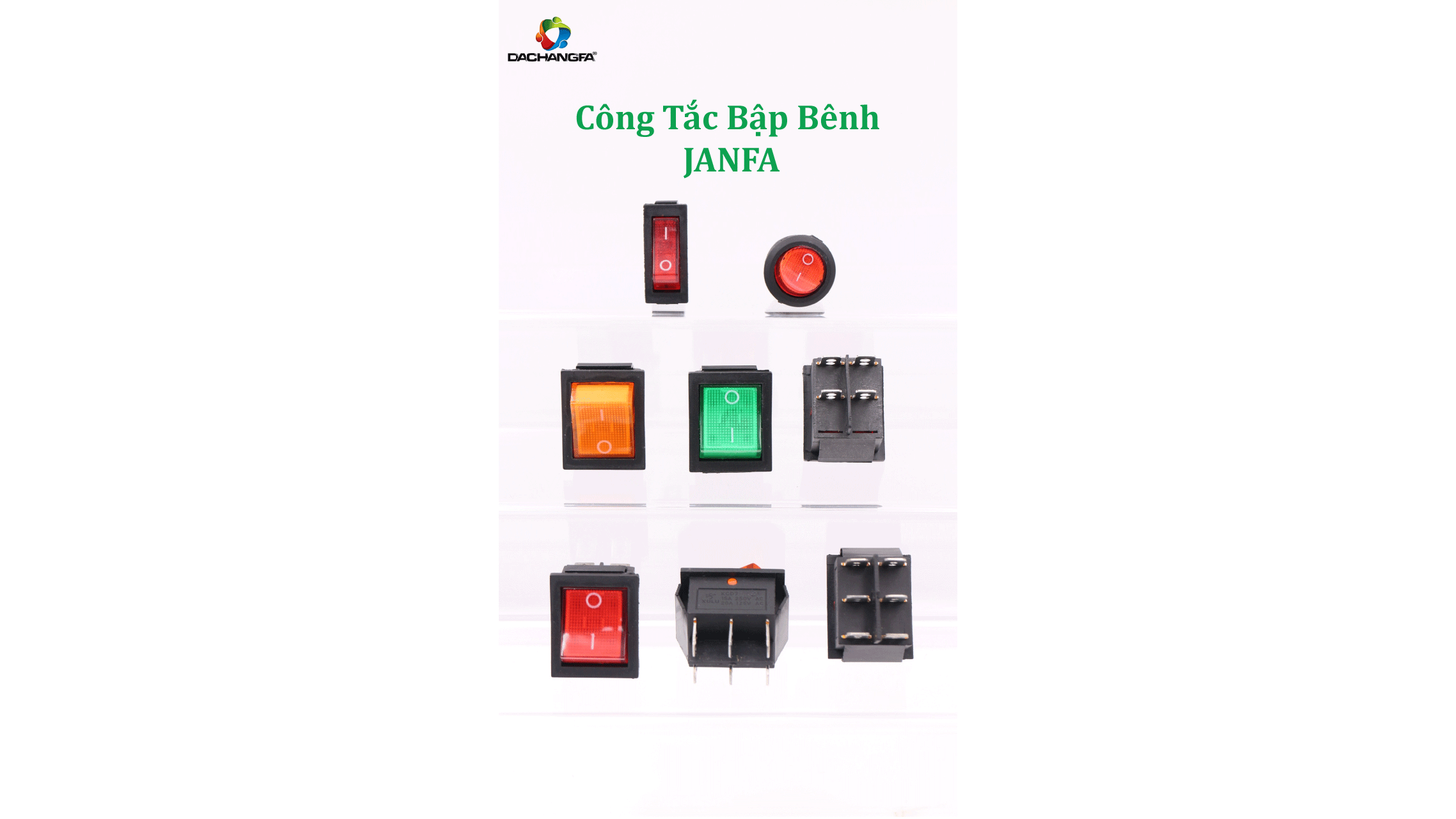 Công Tắc Bập Bênh KCD2/4/7 - 6Pin - Đỏ - Xanh Lá - Vàng JANFA