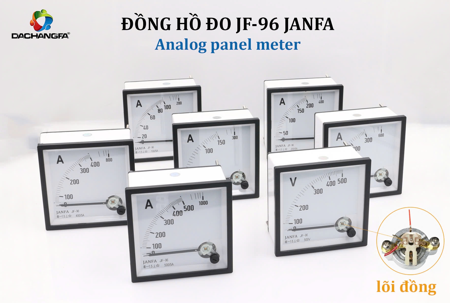 Đồng hồ JF96 - 500/5A - Đồng hồ đo AMPE - Volt xoay chiều - JANFA