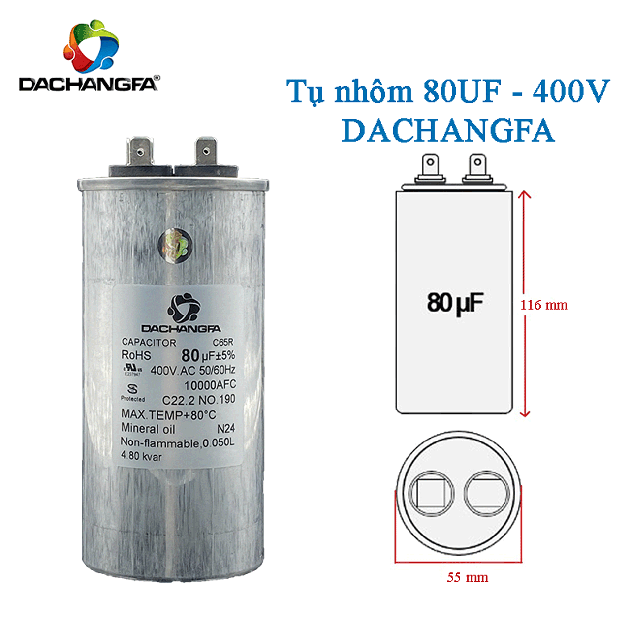 CAPACITOR - Tụ ngậm nhôm  -  80UF 400V - DACHANGFA