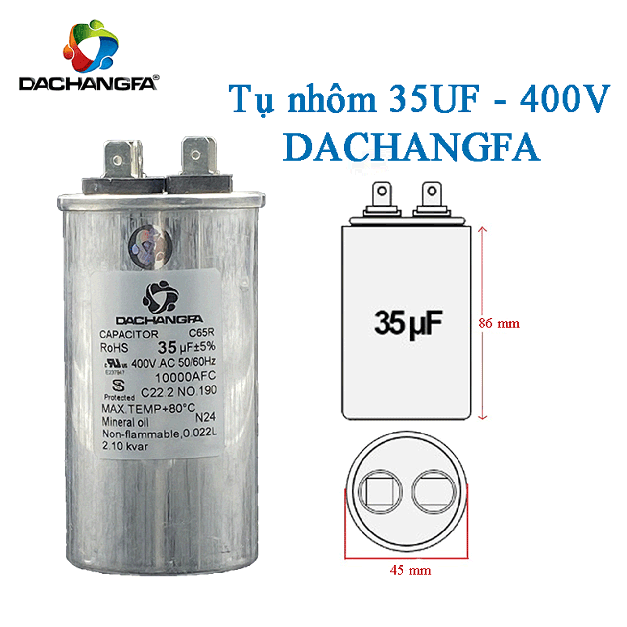 CAPACITOR - Tụ ngậm nhôm - 35UF 400V - DACHANGFA