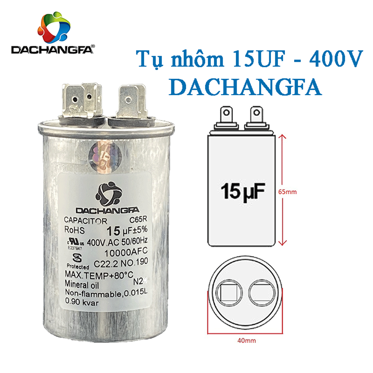 CAPACITOR - Tụ ngậm nhôm - 15UF 400V - DACHANGFA
