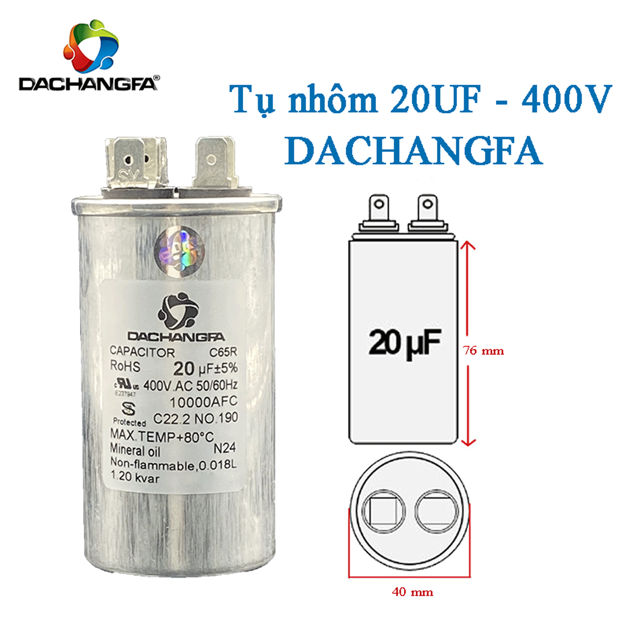 CAPACITOR - Tụ ngậm nhôm - 20UF 400V - DACHANGFA