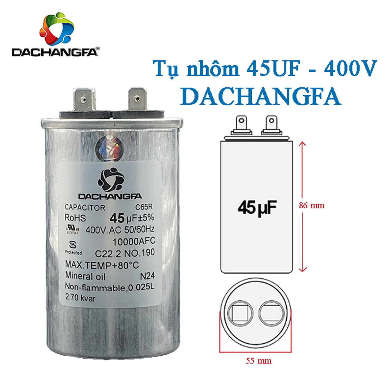 CAPACITOR - Tụ ngậm nhôm - 45UF 400V - DACHANGFA