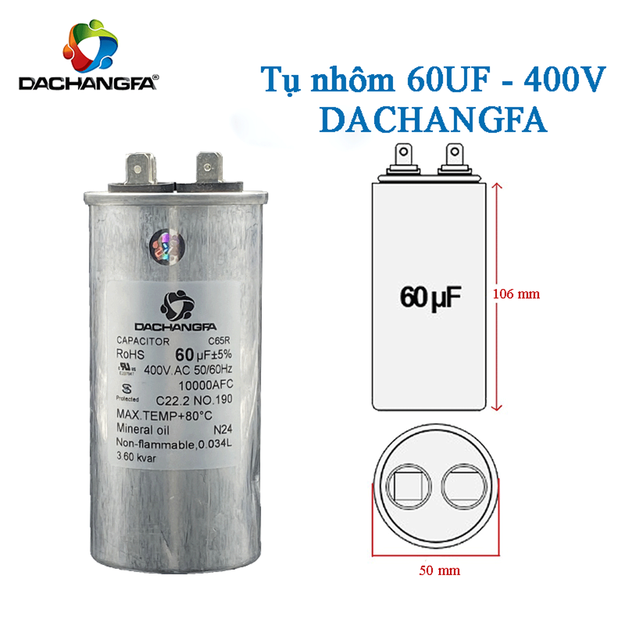 CAPACITOR - Tụ ngậm nhôm - 60UF 400V - DACHANGFA