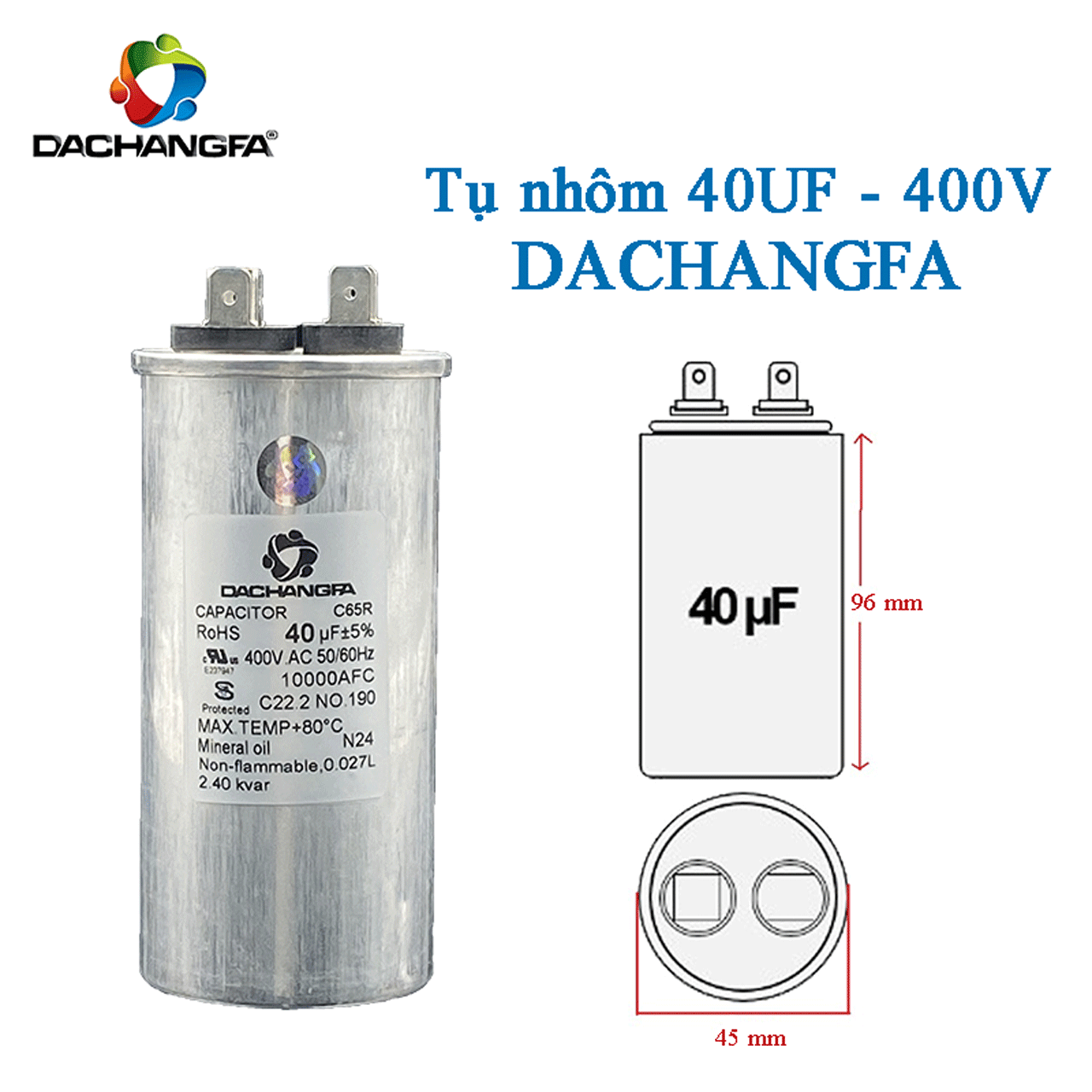CAPACITOR - Tụ ngậm nhôm - 40UF 400V - DACHANGFA