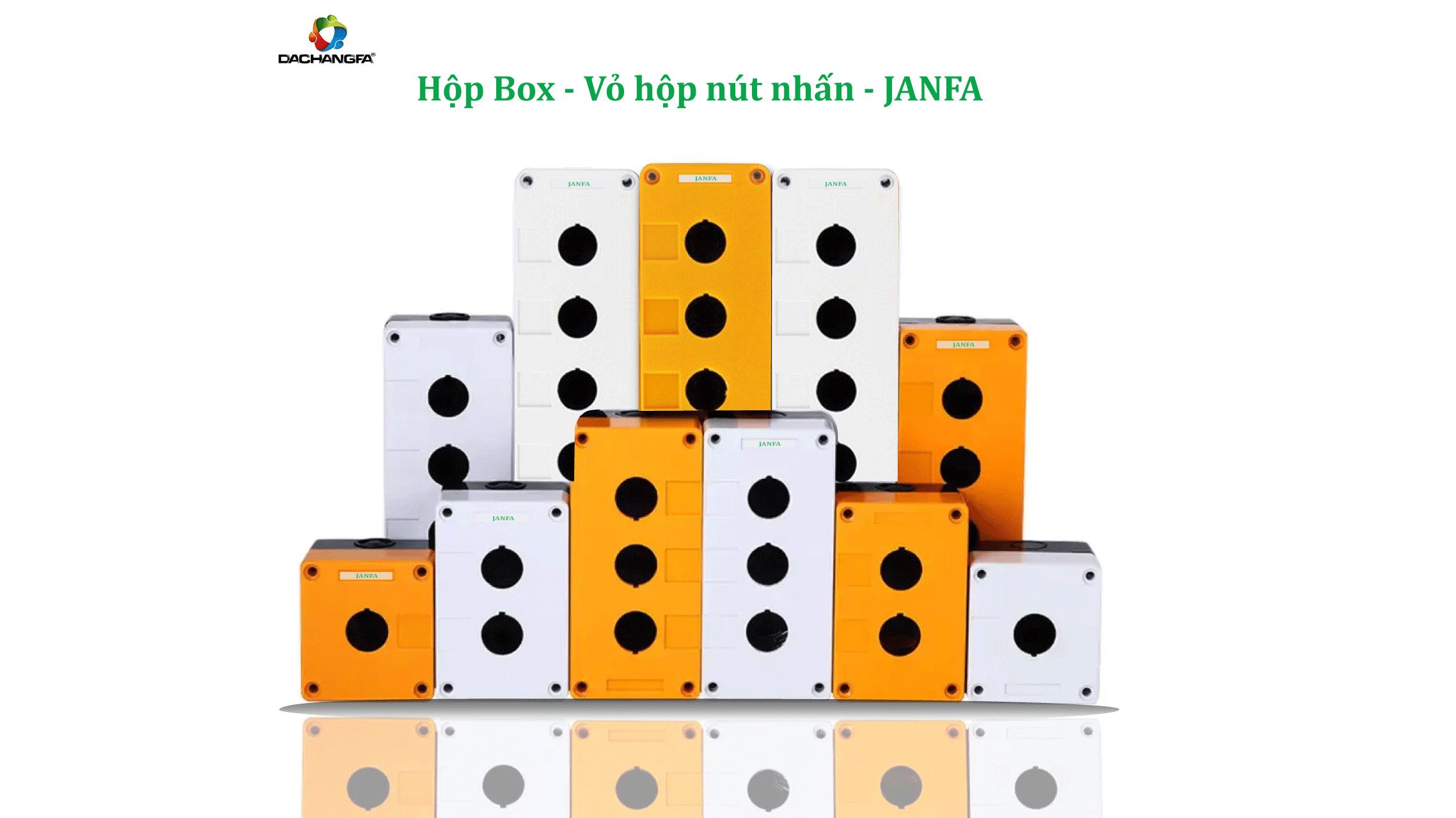 Hộp box vỏ hộp nút nhấn 4 lỗ - Trắng - vàng - P25 - JANFA