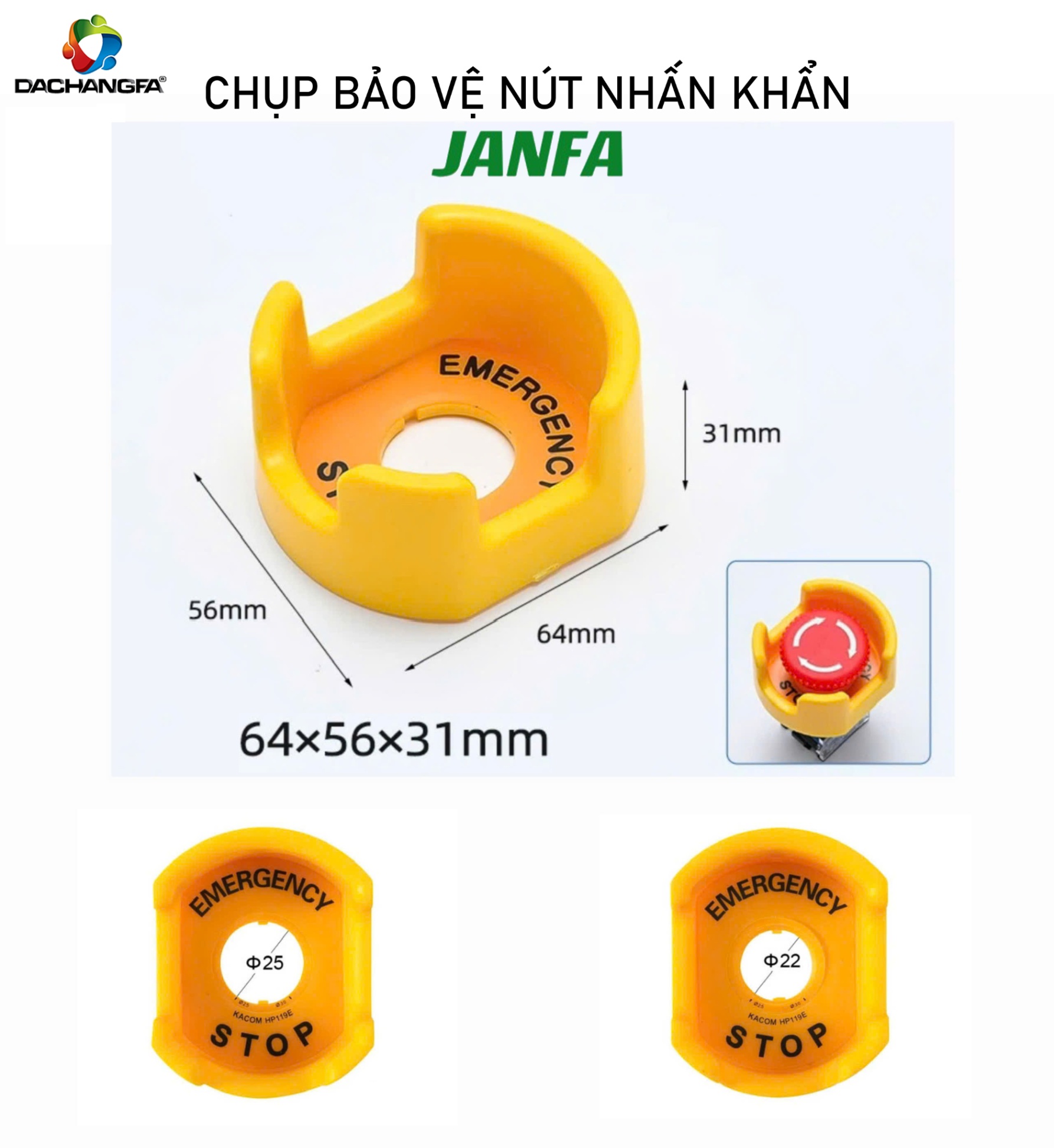 Nhãn bảo vệ nút nhấn khẩn - EMERGENCY STOP