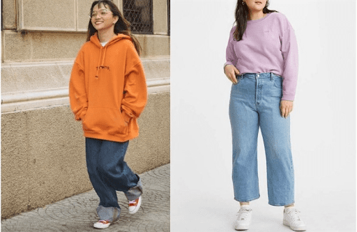 Áo hoodie và quần jean cho nữ béo