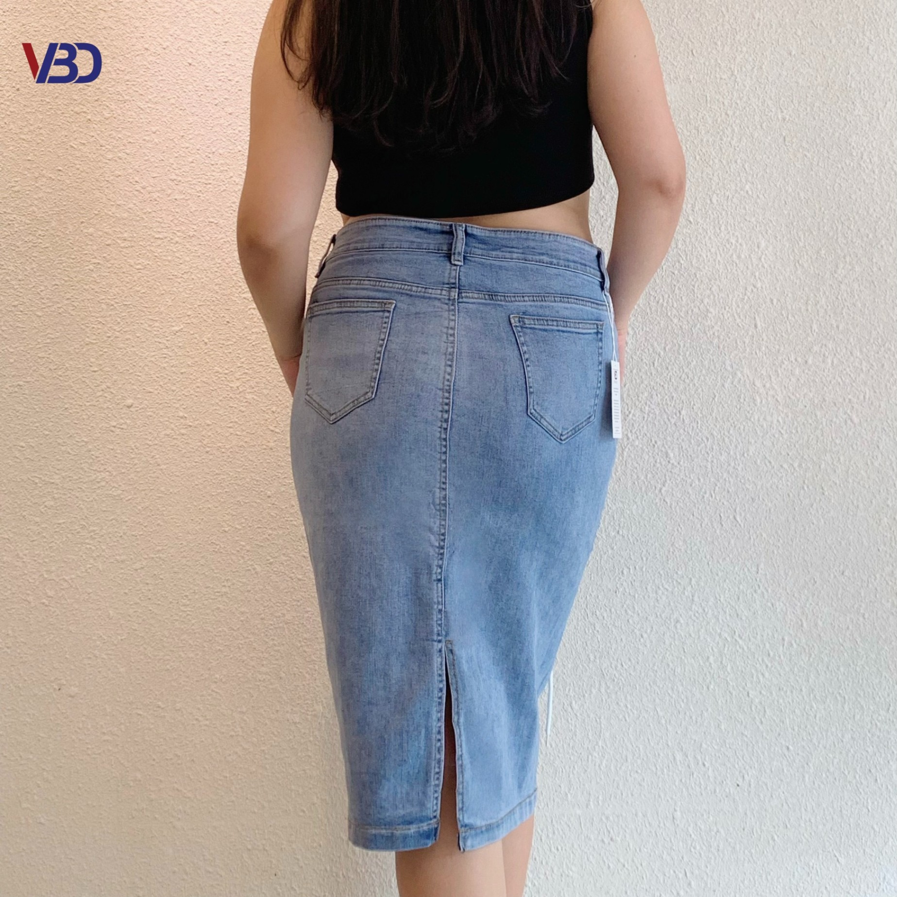 ẢNH THẬT) Chân váy jeans trơn basic dáng chữ A màu xám khói xẻ , váy jean  dáng dài, xẻ trước, cạp cao, có túi- Chân váy dài Midi Jean lưng cao