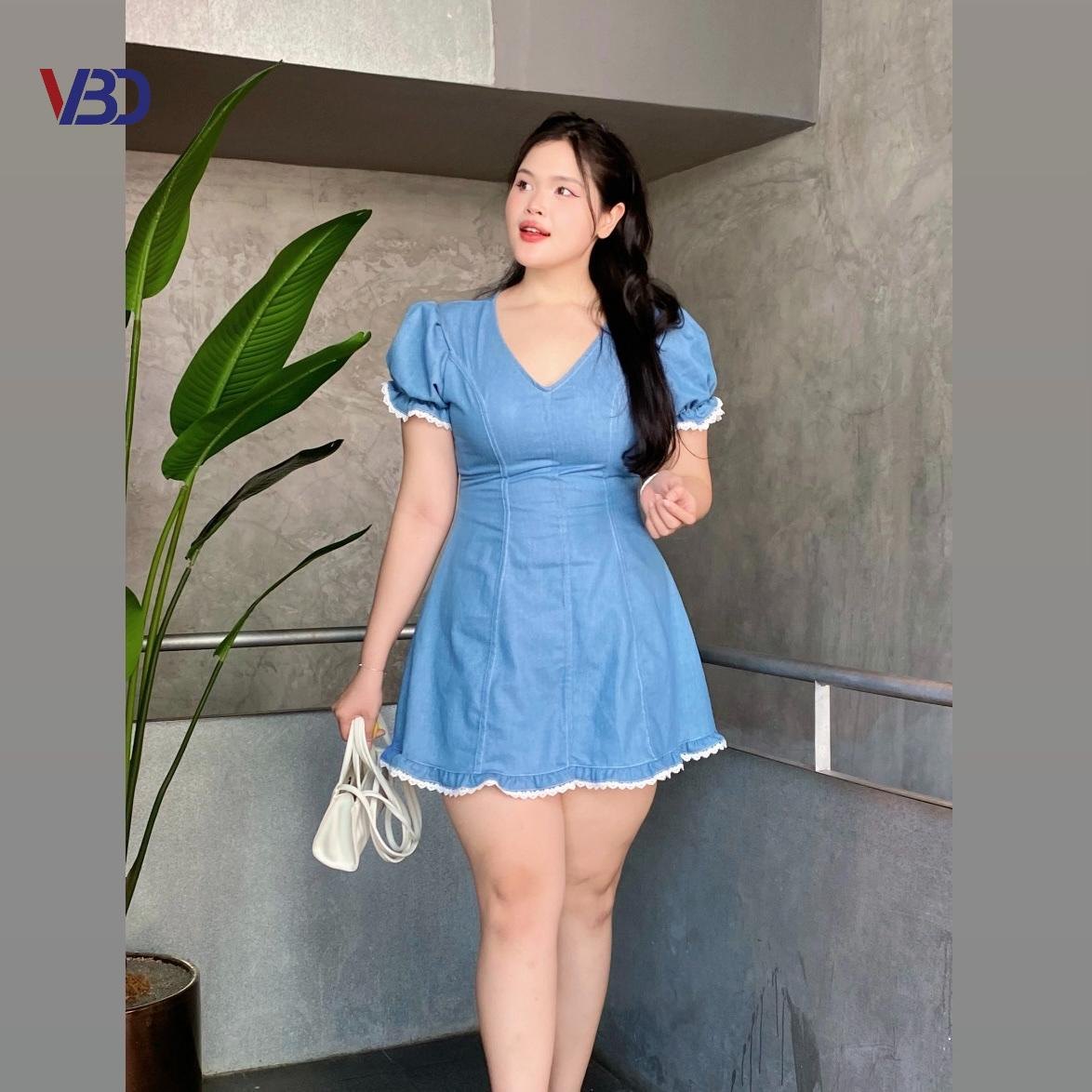 Đầm jean phối ren bigsize DA0105 dành cho nàng béo mập từ 55-90kg