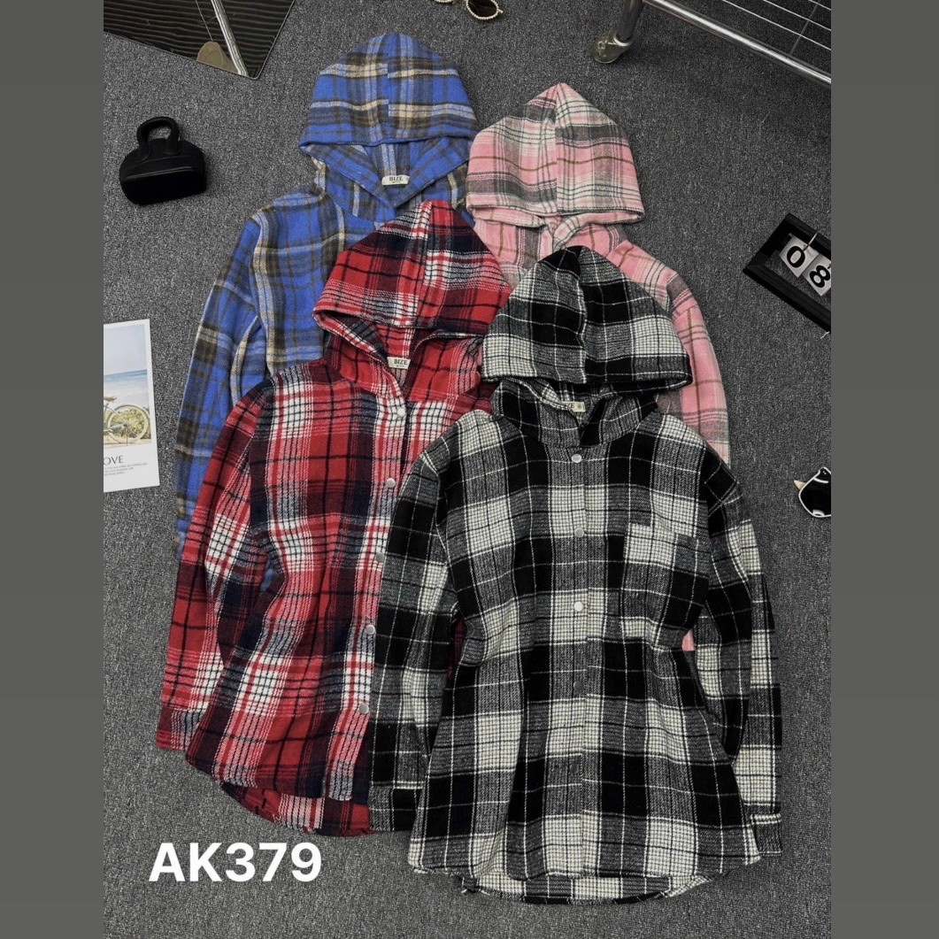 Áo khoác sơ mi caro có nón bigsize AK379 dành cho nàng mũm mĩm 55-90kg
