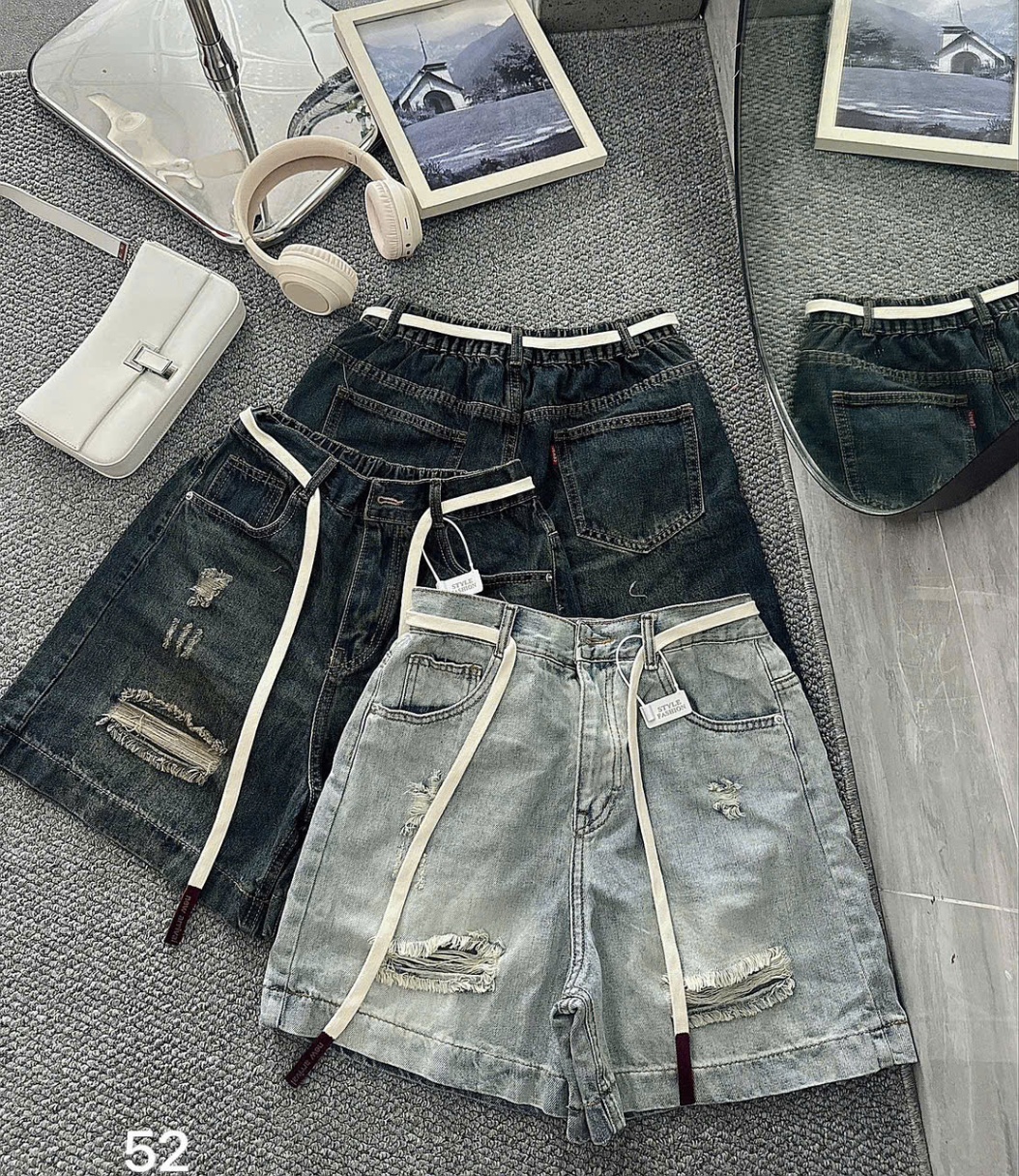 Quần short jean lửng rách lưng thun bigsize QSJ52 dành cho nàng béo mập từ 55-90kg