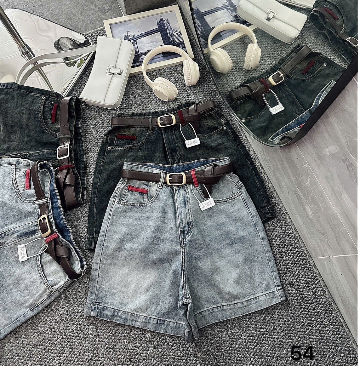Quần short jean lửng phối đai màu kiểu bigsize QSJ54 dành cho nàng béo mập từ 55-90kg