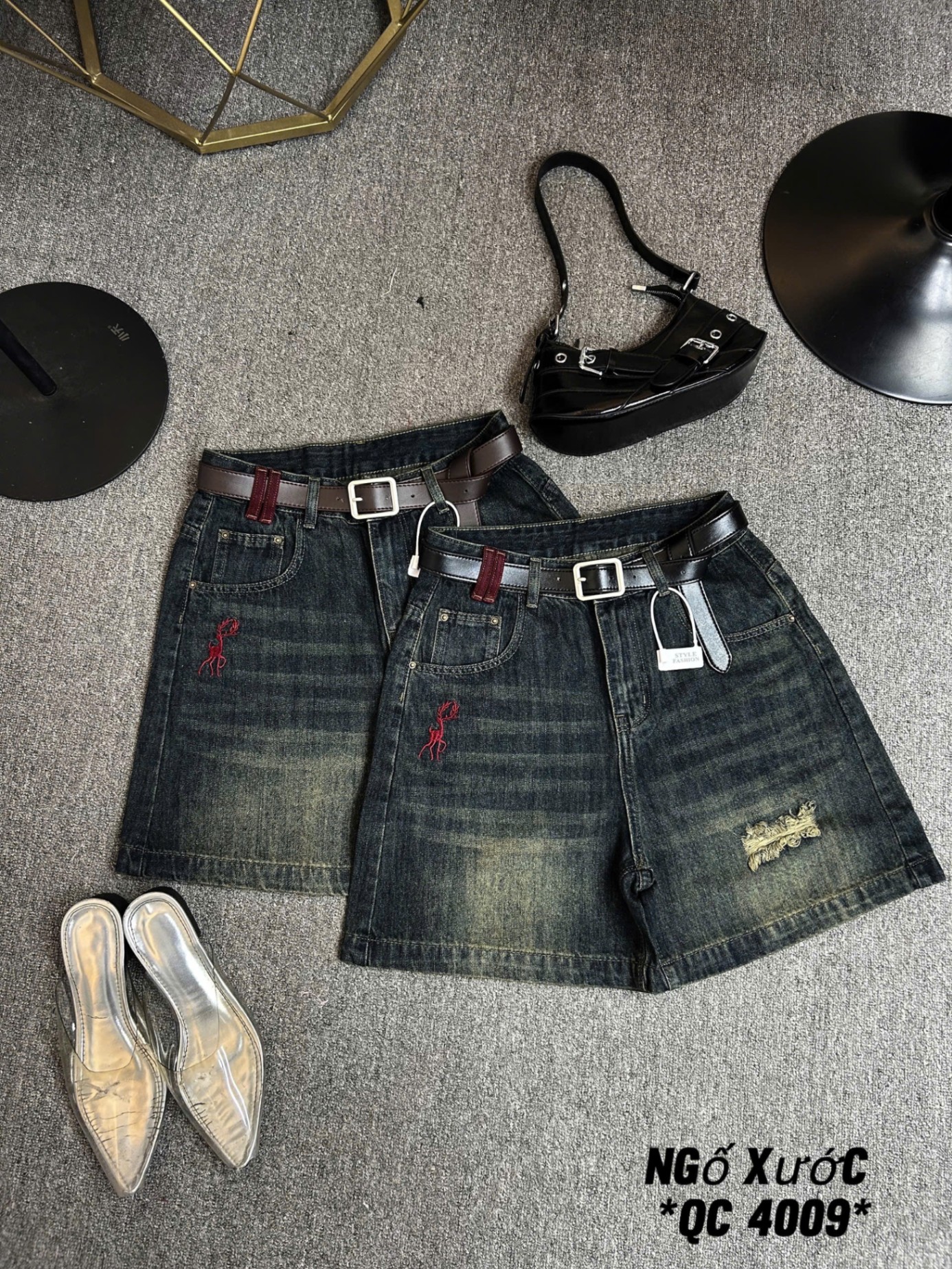 Quần short jean lửng thêu hươu rách kiểu bigsize QSJ4009 dành cho nàng béo mập từ 55-90kg