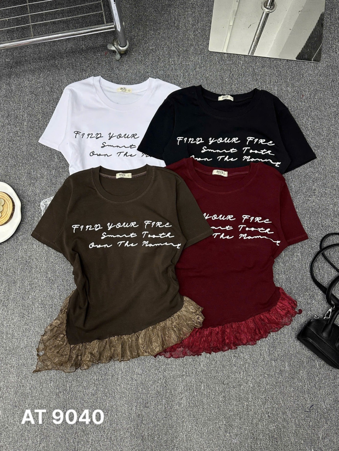 Áo thun in chữ phối ren bigsize AT9040 dành cho nàng từ 55-90kg